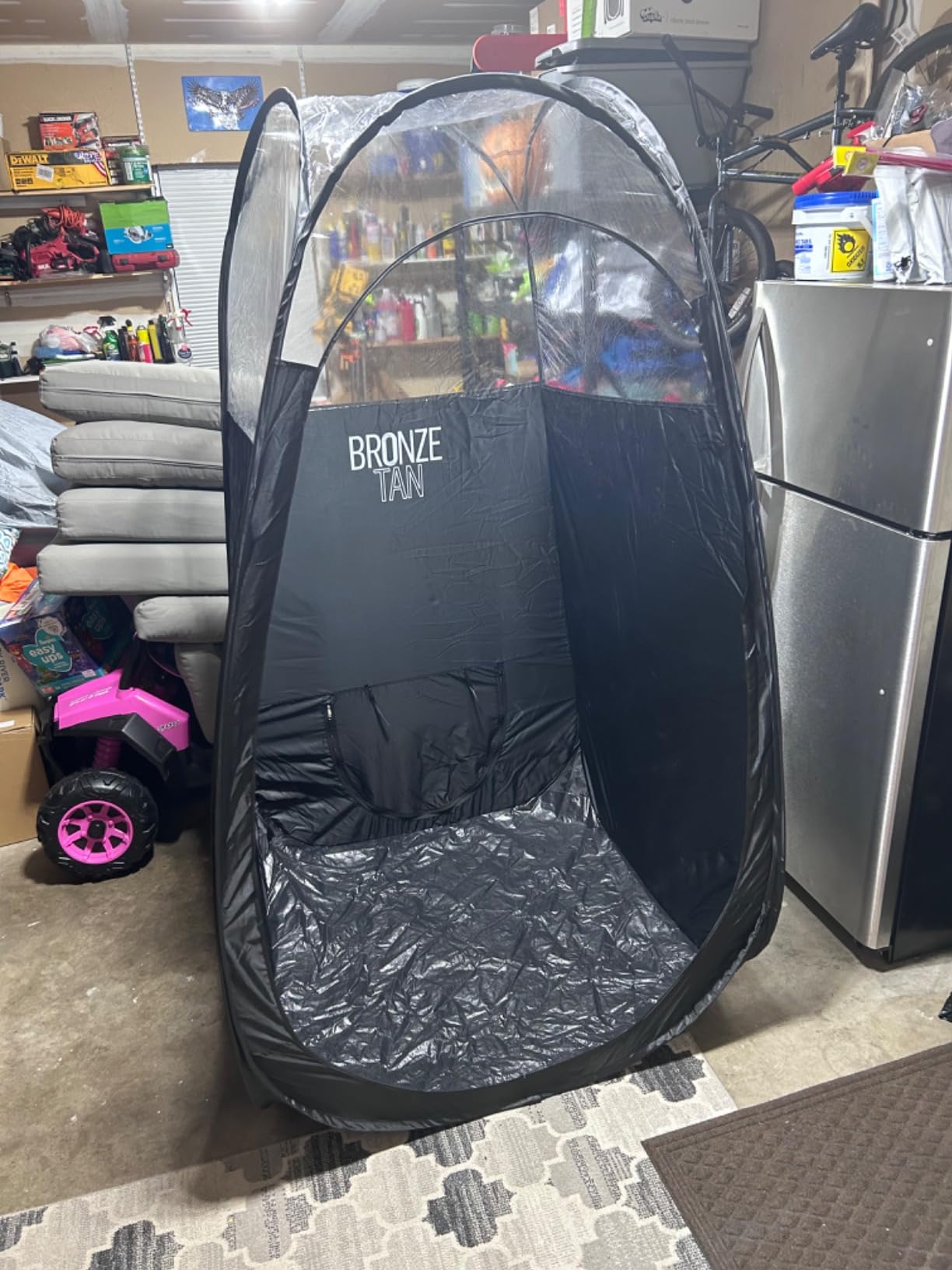 Bronze Tan Portable Pop Up Spray Tan Tent Booth with Carrying Case, Black | Waterproof pop-up booth for salons and mobile spray tan artists, with a black interior, fold-flat design, and carrying case. customer photo 2