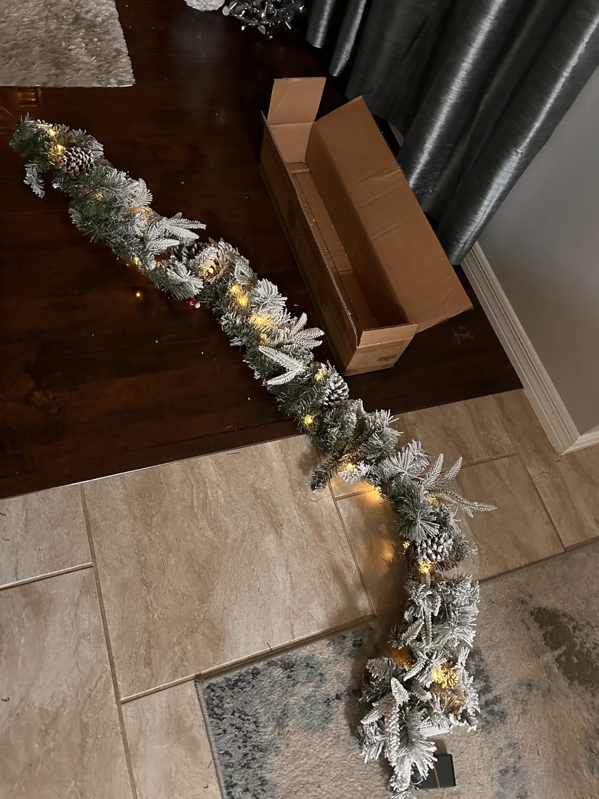 6ft Flocked Artificial Christmas Garland with Pine Cones and 35 Warm White LED Lights,Green | Pine Cones and 35 Warm White LED Lights, High-Quality Synthetic Materials, Ideal for Mantel or Staircase Christmas Decor customer photo 1