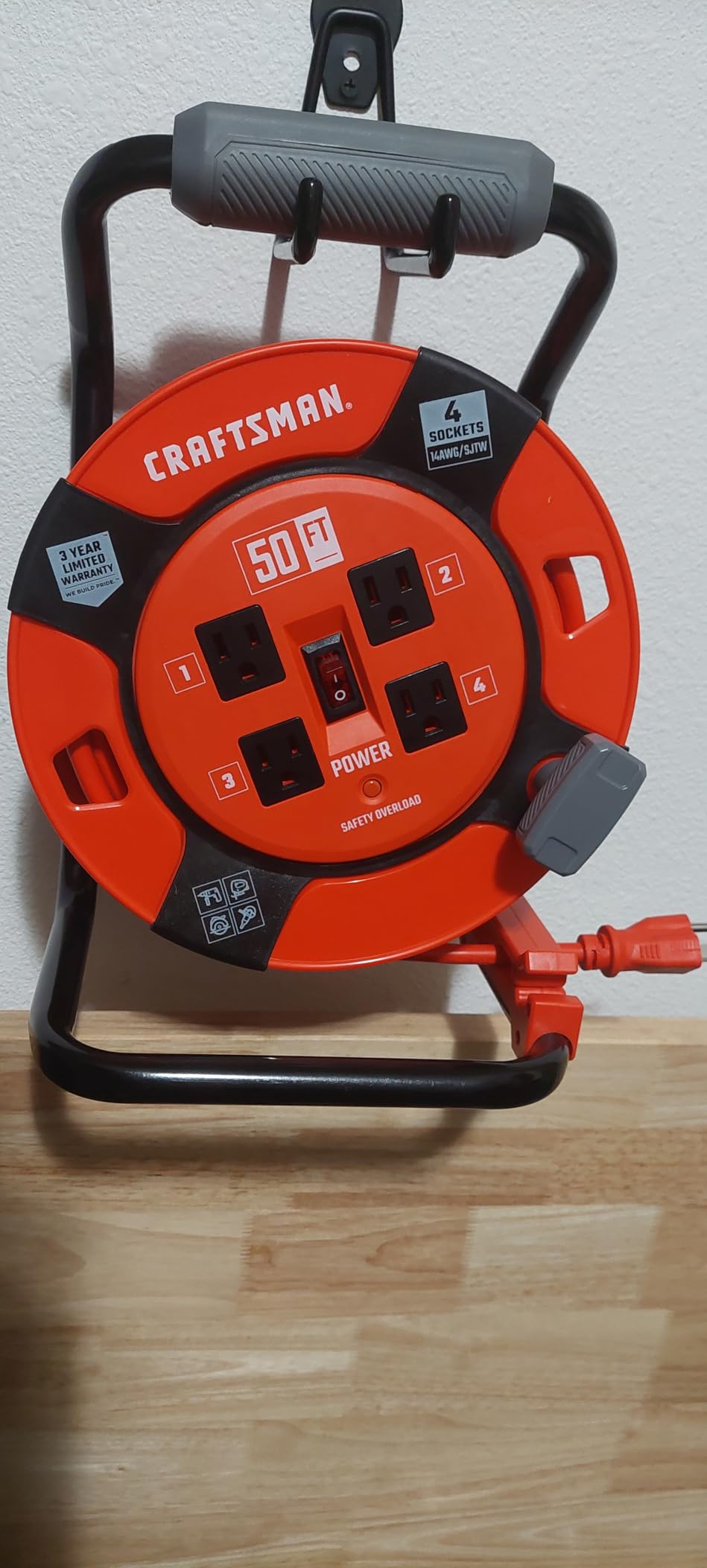 CRAFTSMAN 100 Ft. Retractable Extension Cord Reel, 4 Outlets | 14 AWG SJTW cable, heavy-duty build, ideal for garage or job site power customer photo 1