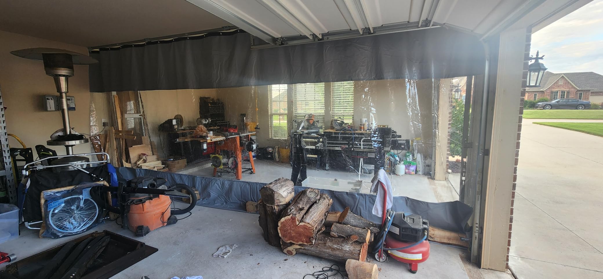 Akon Garage Divider Curtains with Track, Custom Vinyl Panels | Rolling divider curtains help manage garage space and separate work areas quickly. Custom vinyl panels with track included. customer photo 2