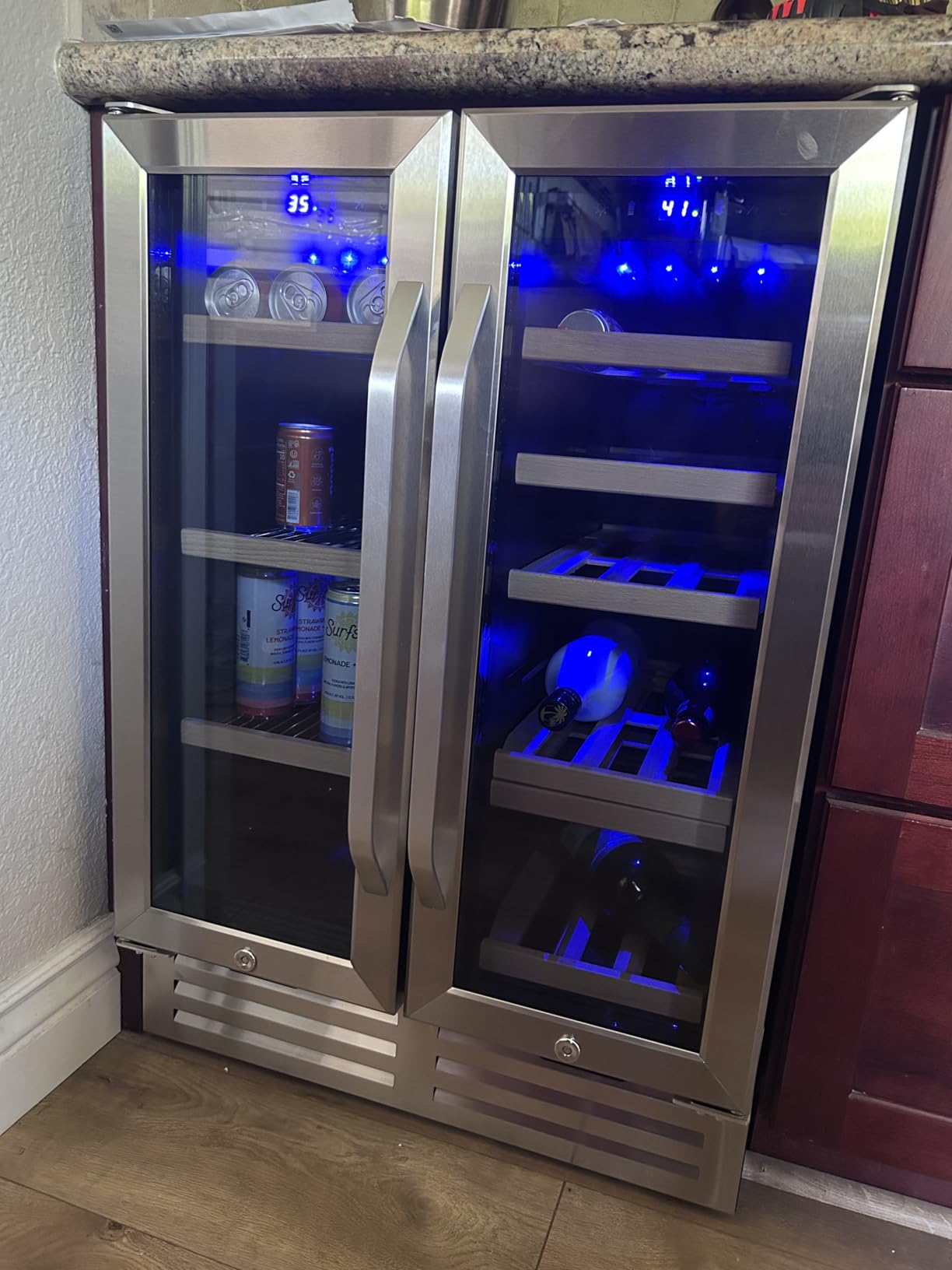 Wine and Beverage Refrigerator, 24 Inch Dual Zone Fridge with Glass Door, Built-In Cooler with Powerful and Quiet Cool System/18 Bottles and 88 Cans Capacity customer photo 2