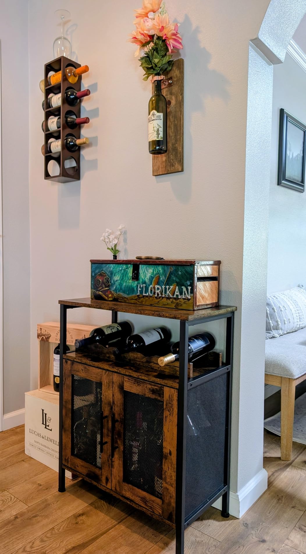 X-cosrack Wine Bar Rack Cabinet with Detachable Wine Rack, Coffee Bar with Glass Holder, Small Sideboard and Buffet Cabinet with Mesh Door, Rustic Brown customer photo 1