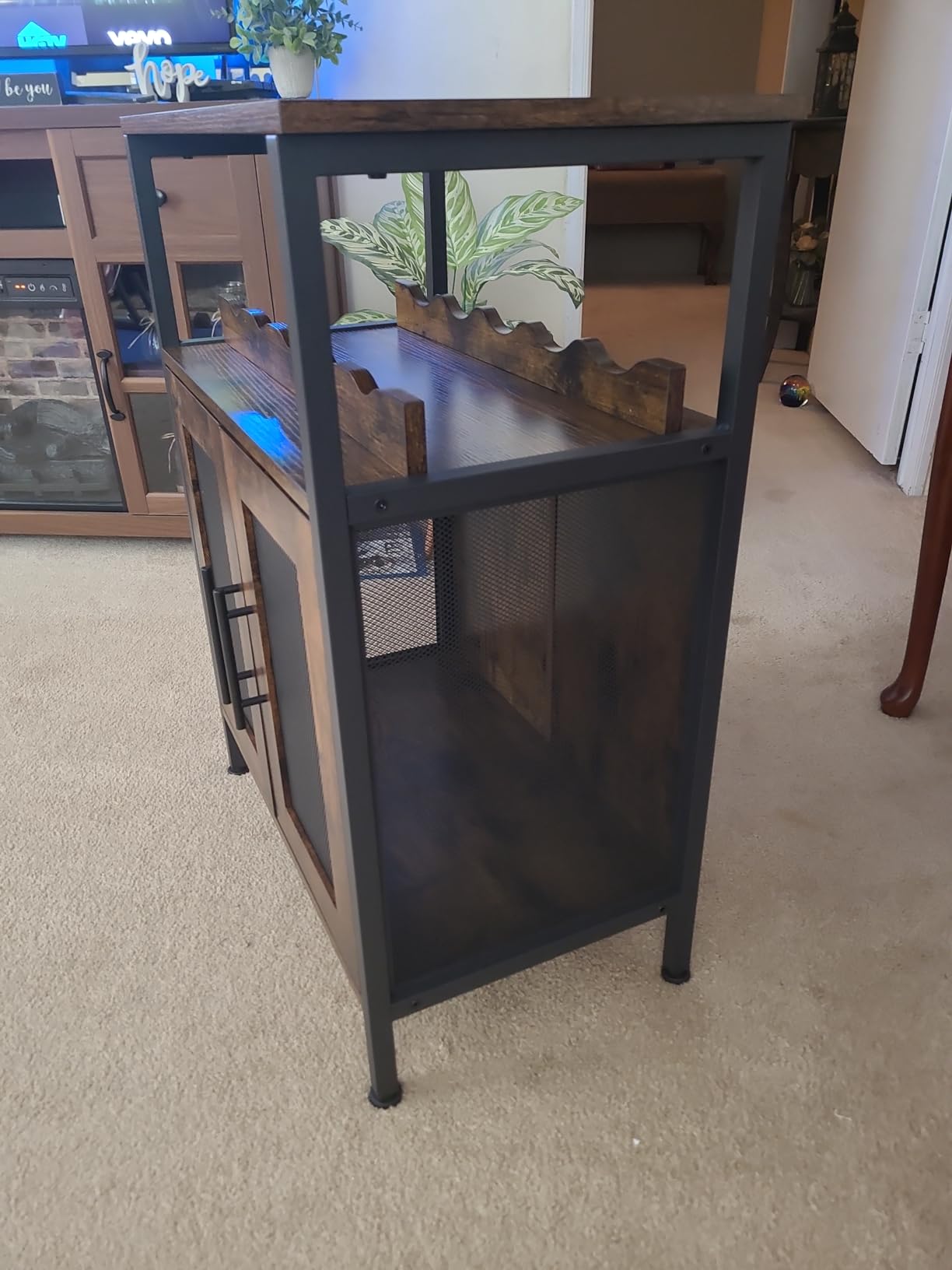 X-cosrack Wine Bar Rack Cabinet with Detachable Wine Rack, Coffee Bar with Glass Holder, Small Sideboard and Buffet Cabinet with Mesh Door, Rustic Brown customer photo 2