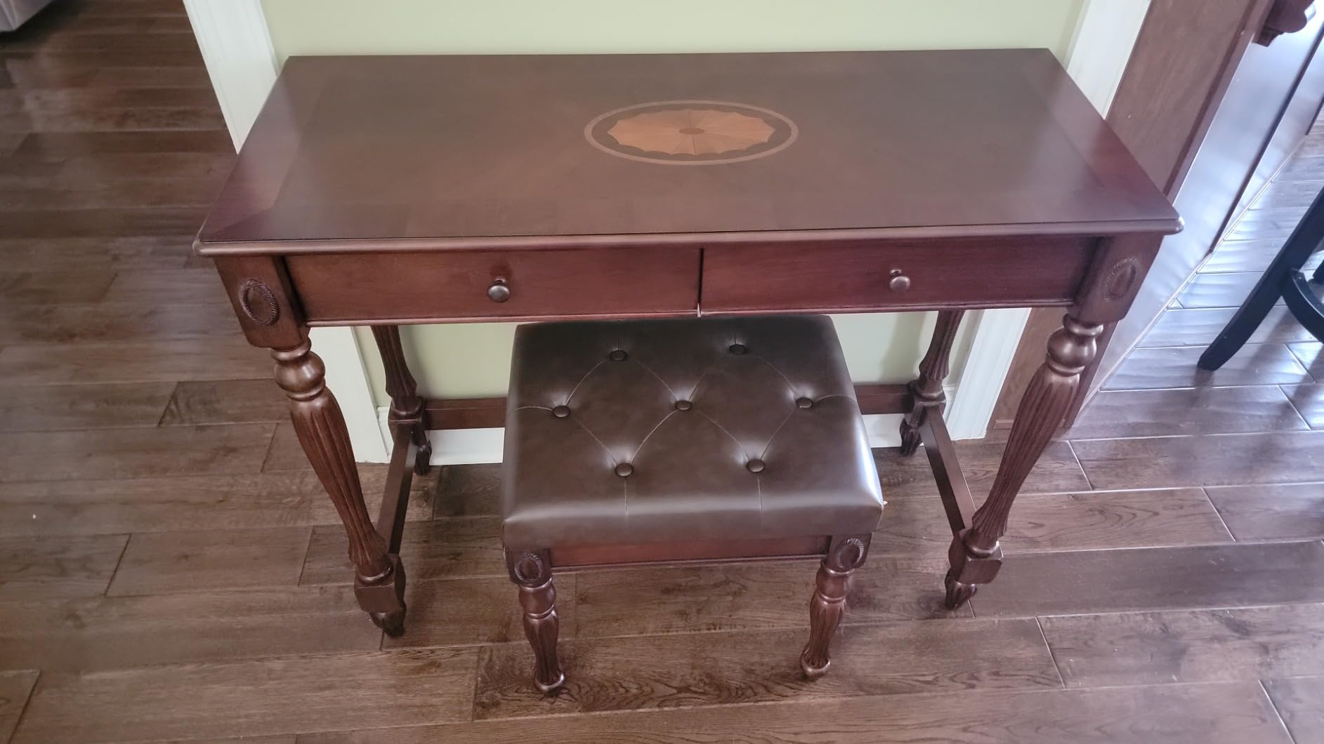 LEEMTORIG Traditional Secretary Desk, Solid Wood Writing Desk with 2 Drawers, 39.4