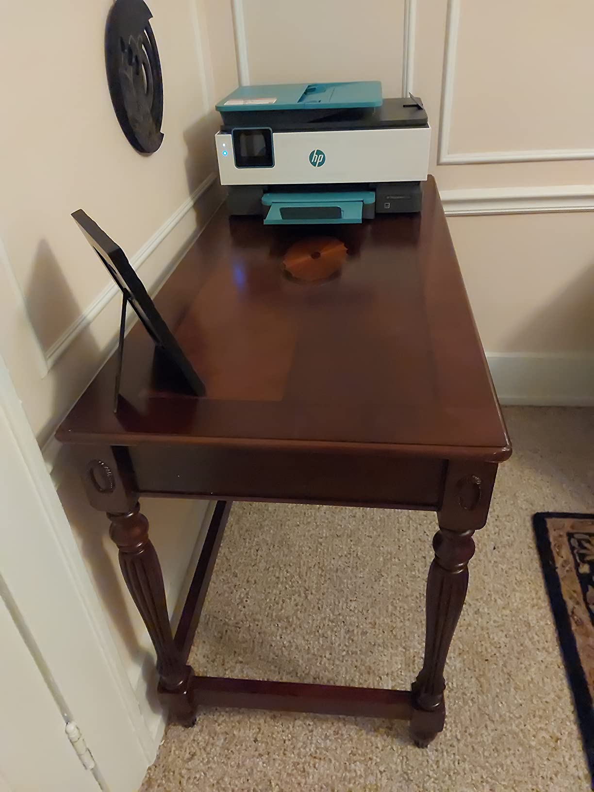 LEEMTORIG Traditional Secretary Desk, Solid Wood Writing Desk with 2 Drawers, 39.4