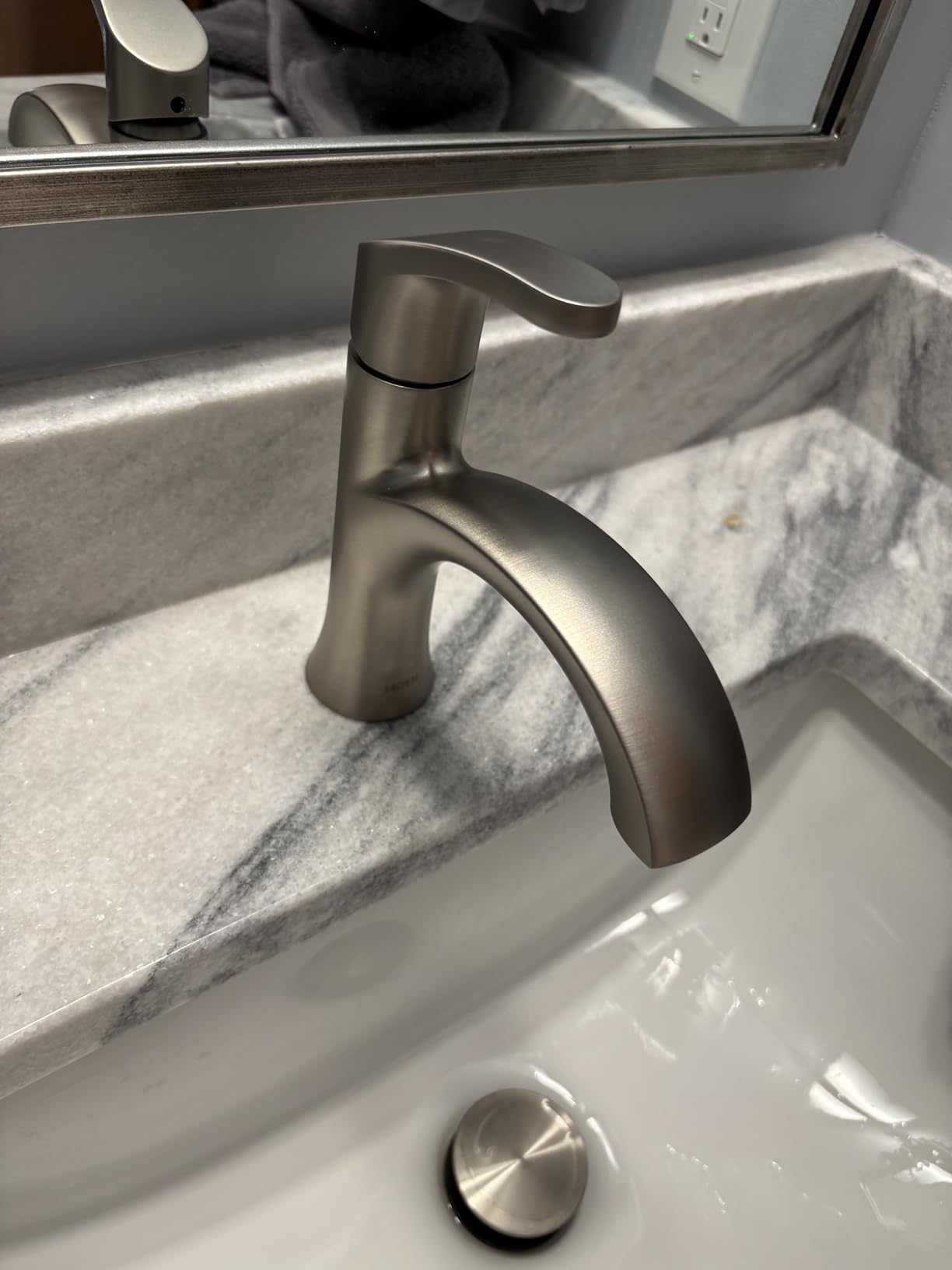 Moen Karis Spot Resist Brushed Nickel One-Handle Single Hole Bathroom Sink Faucet with Optional Deck Plate, 84346SRN customer photo 1