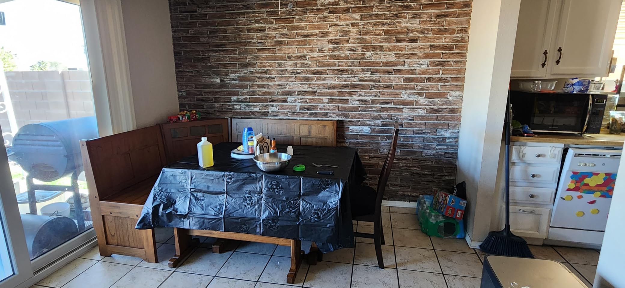 Pemberly Row Farmhouse Wood Kitchen Corner Breakfast Dining Nook Set with Table, Reversible Bench, and Hidden Storage in Rustic Oak customer photo 1