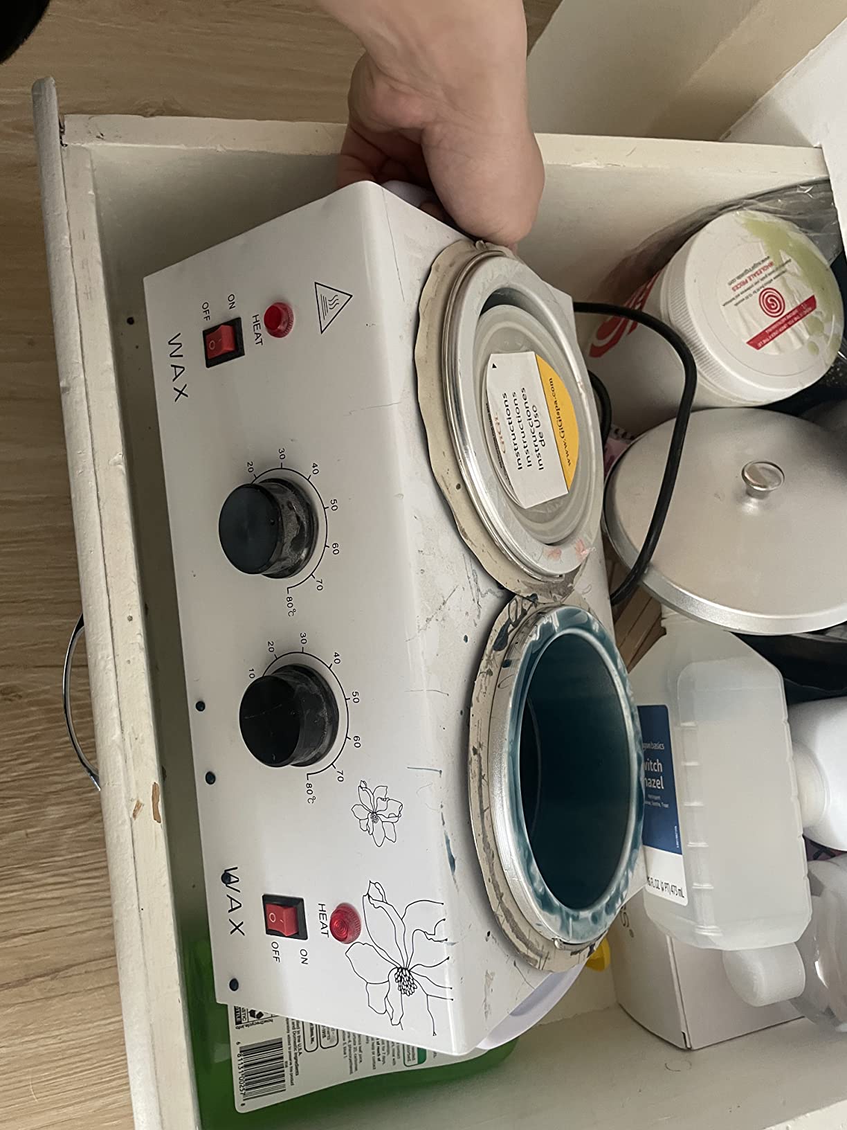 Professional Waxing Kit Wax Warmer Double Pot Wax Heater for Hair Removal | Double Pot Waxing Warmer with Rapid Heating, 50 Sticks & 20 Collar, for Spa Salon Beauty Esthetician Home, White customer photo 2