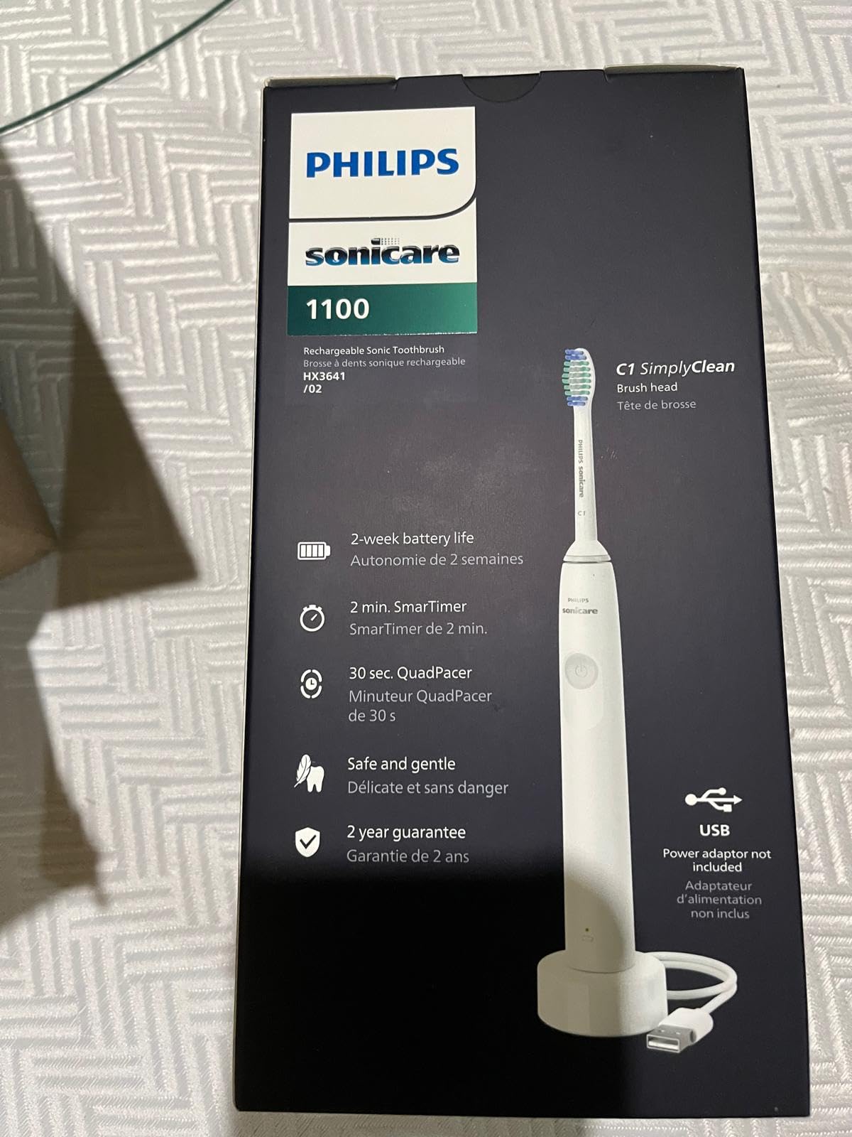 PHILIPS Sonicare 1100 Rechargeable Electric Toothbrush, 1 Brush Head, White | More Plaque Removal, 2-Minute Guided Timer, 14-Day Battery, HX3641/02 customer photo 2