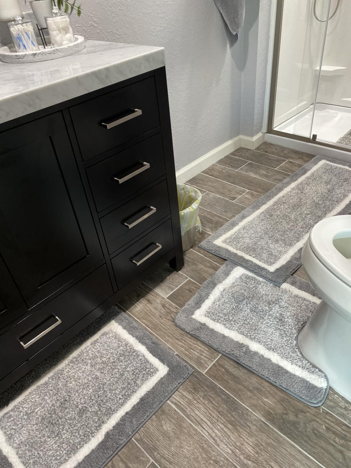 Pauwer Bathroom Rugs 3 Piece Set, Non Slip Washable Bath Mat, Dark Grey | Soft Plush Microfiber, Super Absorbent Floor Carpet, U Shaped Toilet Mats, Quick Dry, Shaggy Shower Rugs Runners customer photo 1