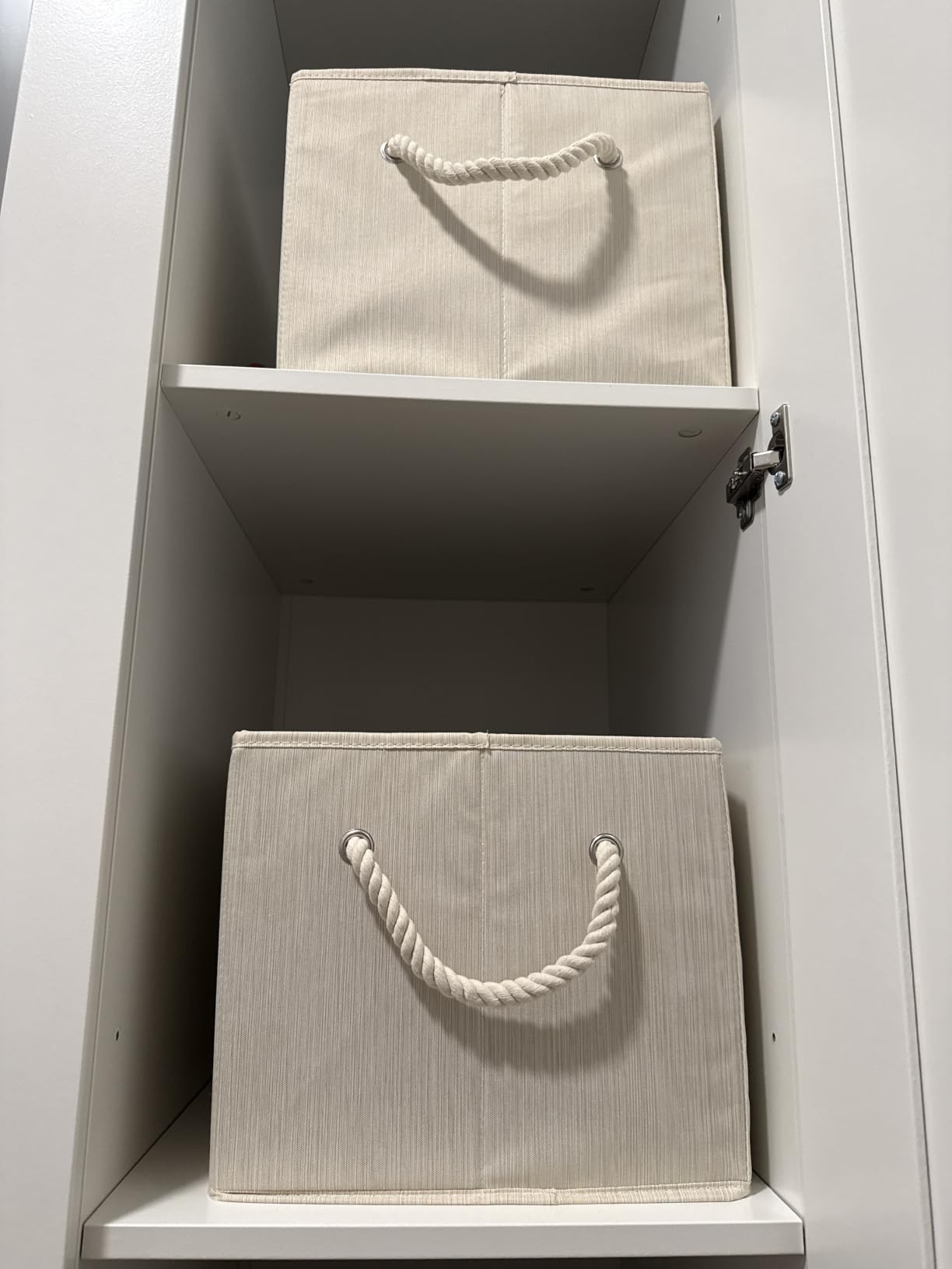 StorageWorks Shelf Organizer Bins, Beige Stripes, 3-Pack, Large | Foldable Shelf Organizer Bins, Closet Storage Baskets for Clothes, Fabric Storage Bins for Shelves customer photo 1