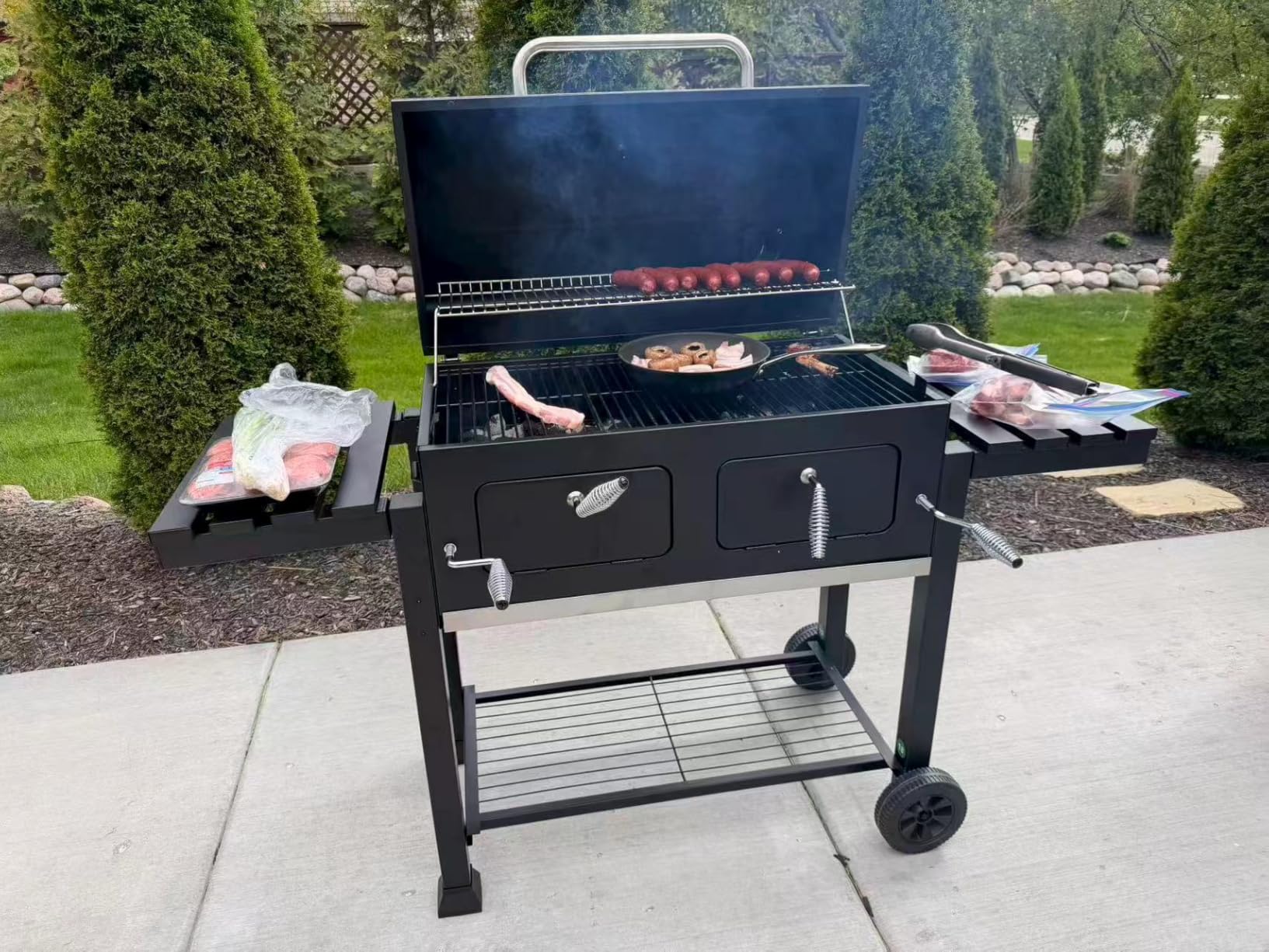 Captiva Designs Charcoal Grills Extra Large Barbecue Grill Heavy Duty | 794 SQ.IN Oversize Cooking Area, Outdoor BBQ Cooking Grill with 2 Individual Lifting Charcoal Trays and Foldable Side Tables customer photo 2