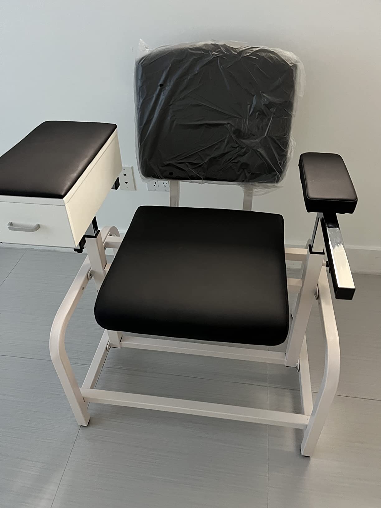 Lab Blood Drawing Chair with Padded Flip Arm and Drawer (Black) customer photo 2