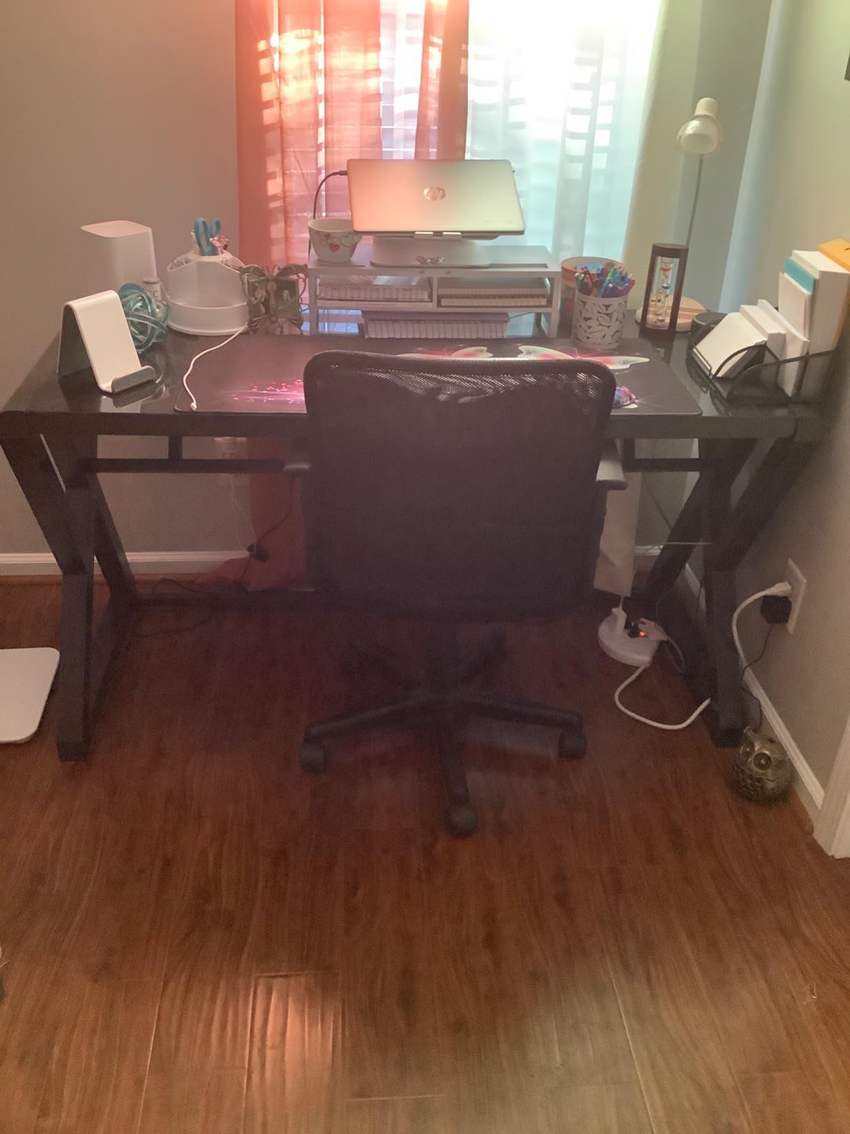 SAMERY Computer Desk Home Office Desks, 55.1 Inch Modern Simple Office Black Glass Desk Computer Table Study Gaming Writing Desk, Fashion Strength Tempered Glass Office Laptop Desk customer photo 2