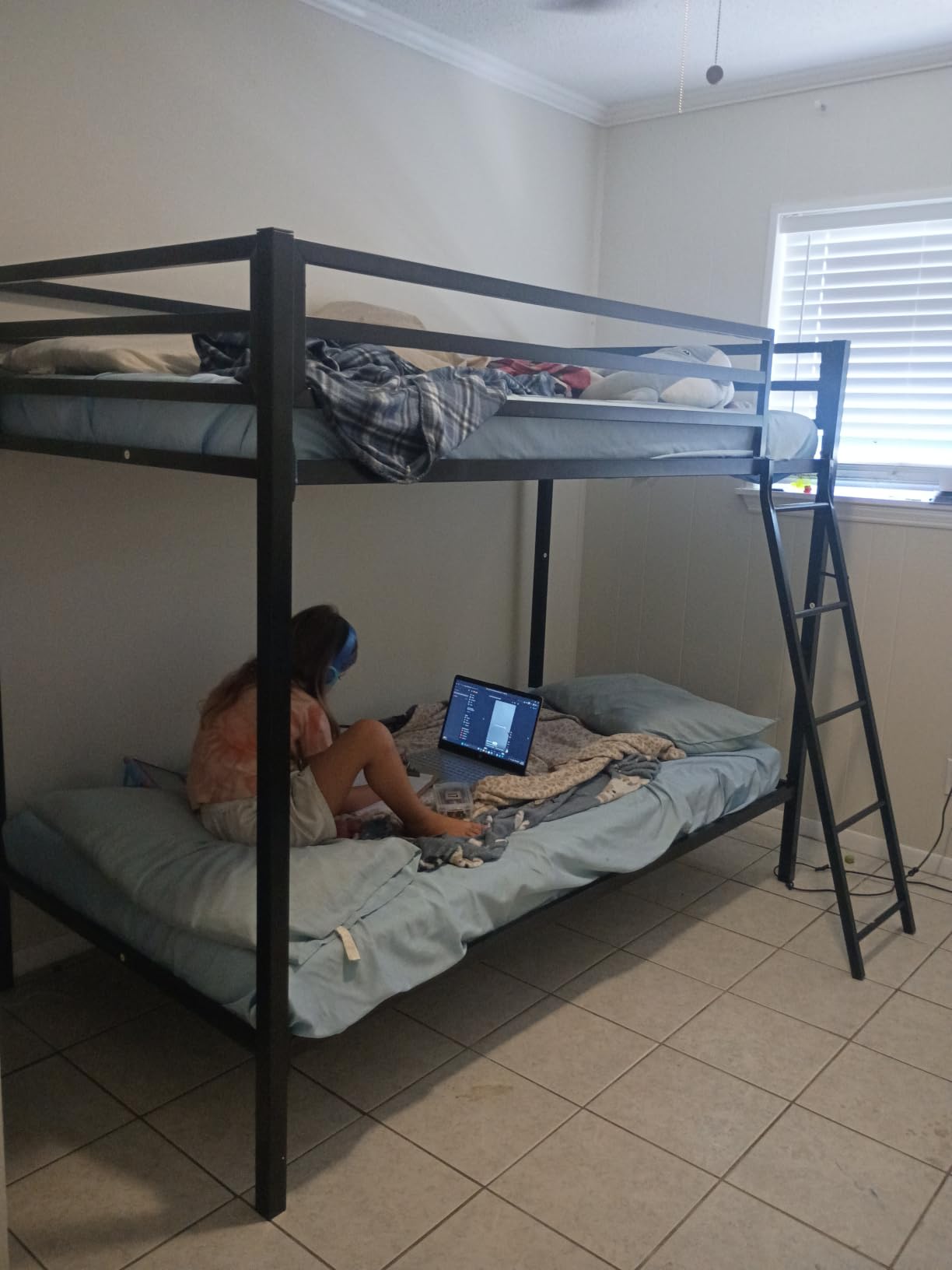 SHA CERLIN Bunk Bed Twin Over Twin Size with Ladder and Guardrail, Black | Heavy Duty, Metal Slats Support, No Box Spring Needed, Small Space Saving Furniture for Bedroom Dorm customer photo 2