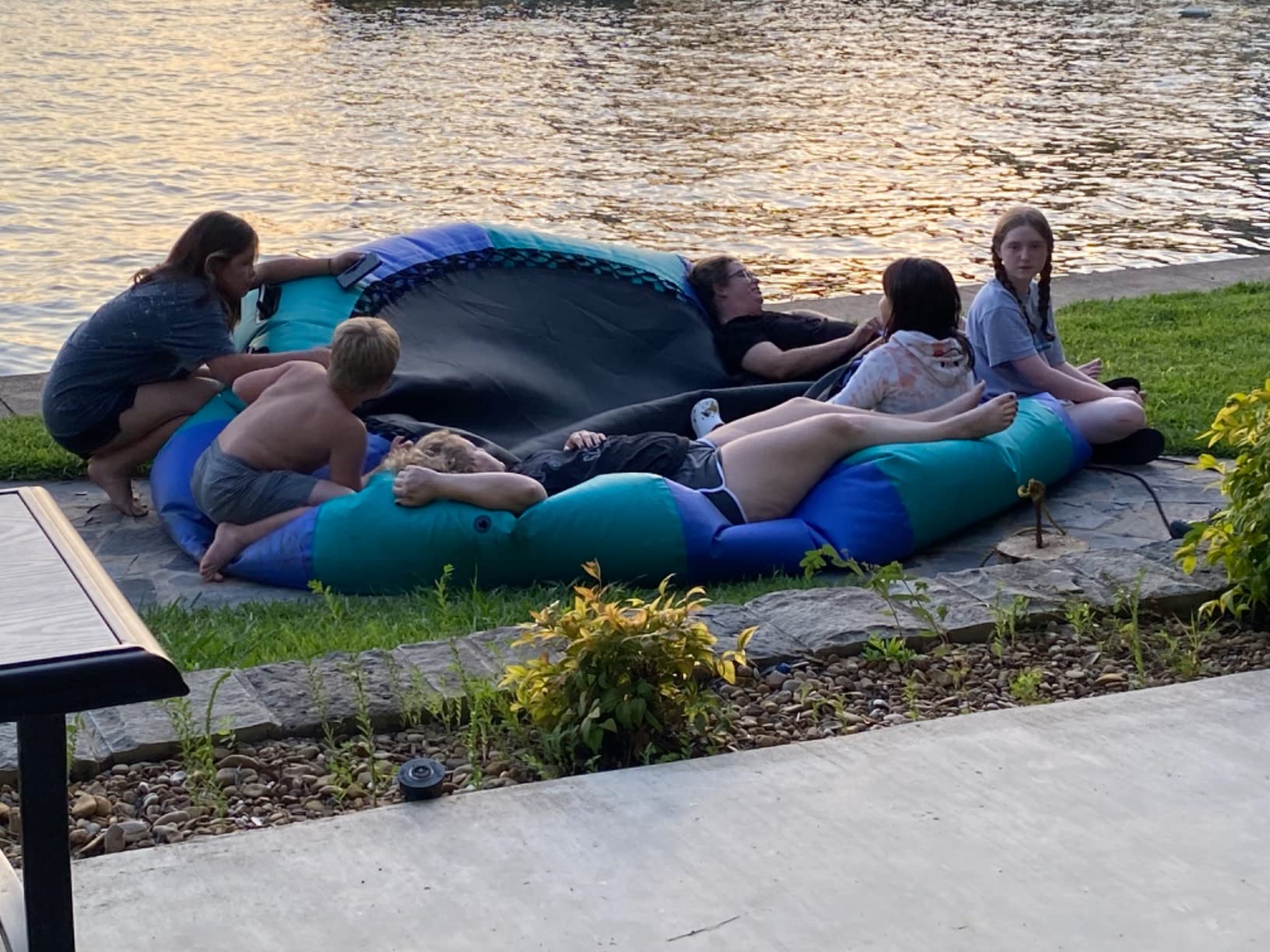 Goplus Inflatable Water Trampoline, 10FT/12FT/15FT Recreational Water Bouncer w/Electric Inflator, Rope Ladder, Mooring Ropes, Anchor, Adults Youth Bounce Swim Platform for Lakes, Pools customer photo 2