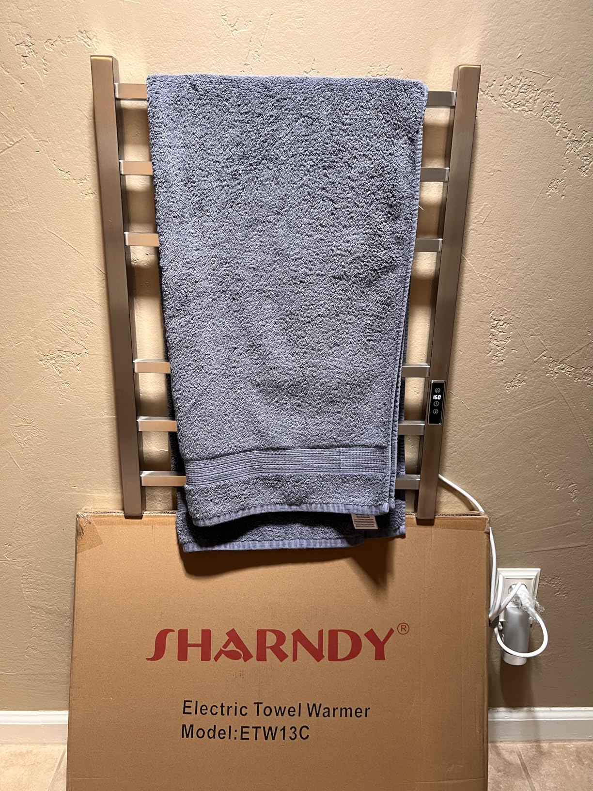 Electric Towel Warmer - Wall Mounted Bathroom Heated Towel Rack, Plug-in Design & Brushed Stainless Steel Finish (Square Brushed with Timer ETW13CS, 6 Bar) customer photo 2