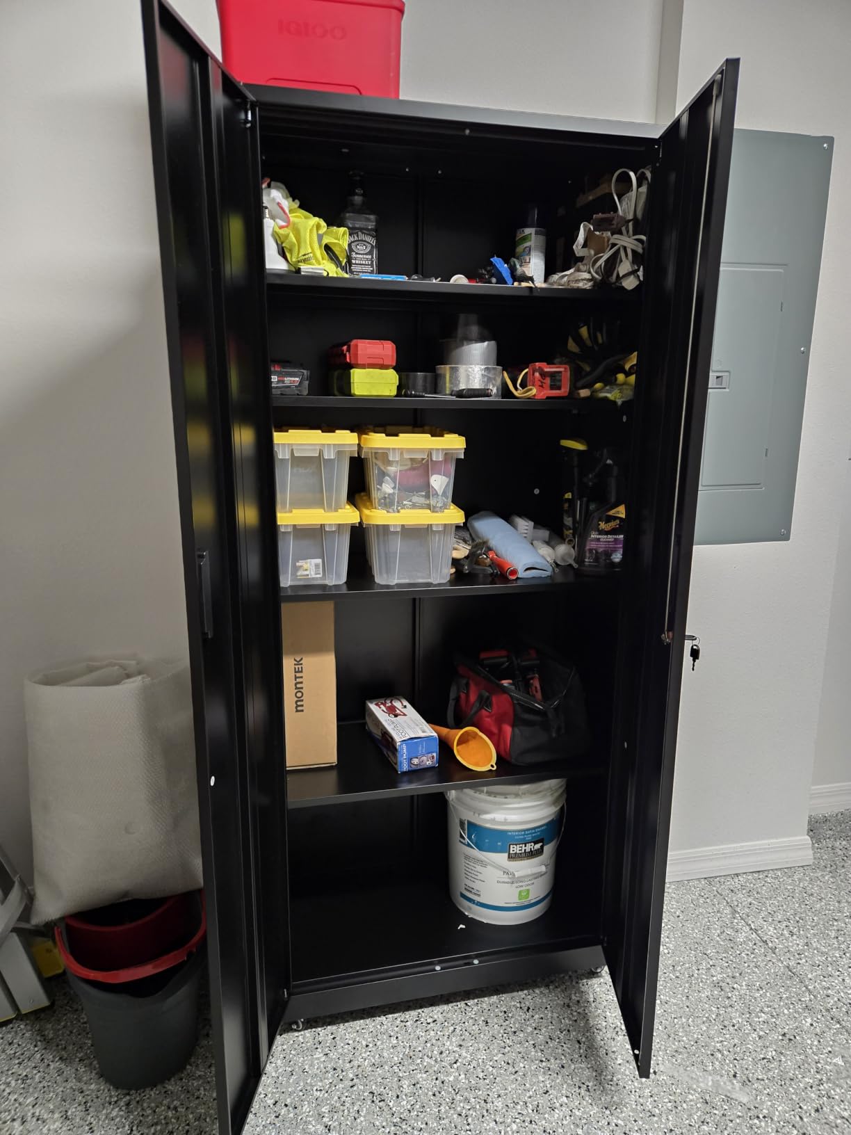 Greenvelly Metal Garage Storage Cabinet with 4 Swivel Wheels, 73