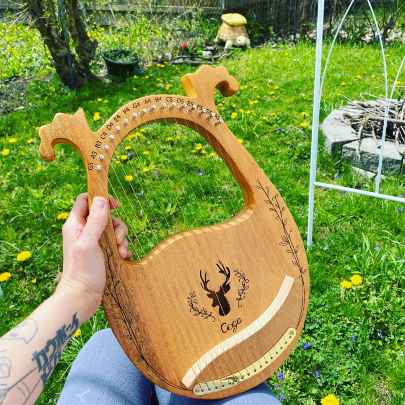 Lyre Harp, 16 Strings Mahogany Acoustic Lap Harp for Adults Beginners with Extra Strings, Picks, Tuning Lever, Black Gig Bag customer photo 1