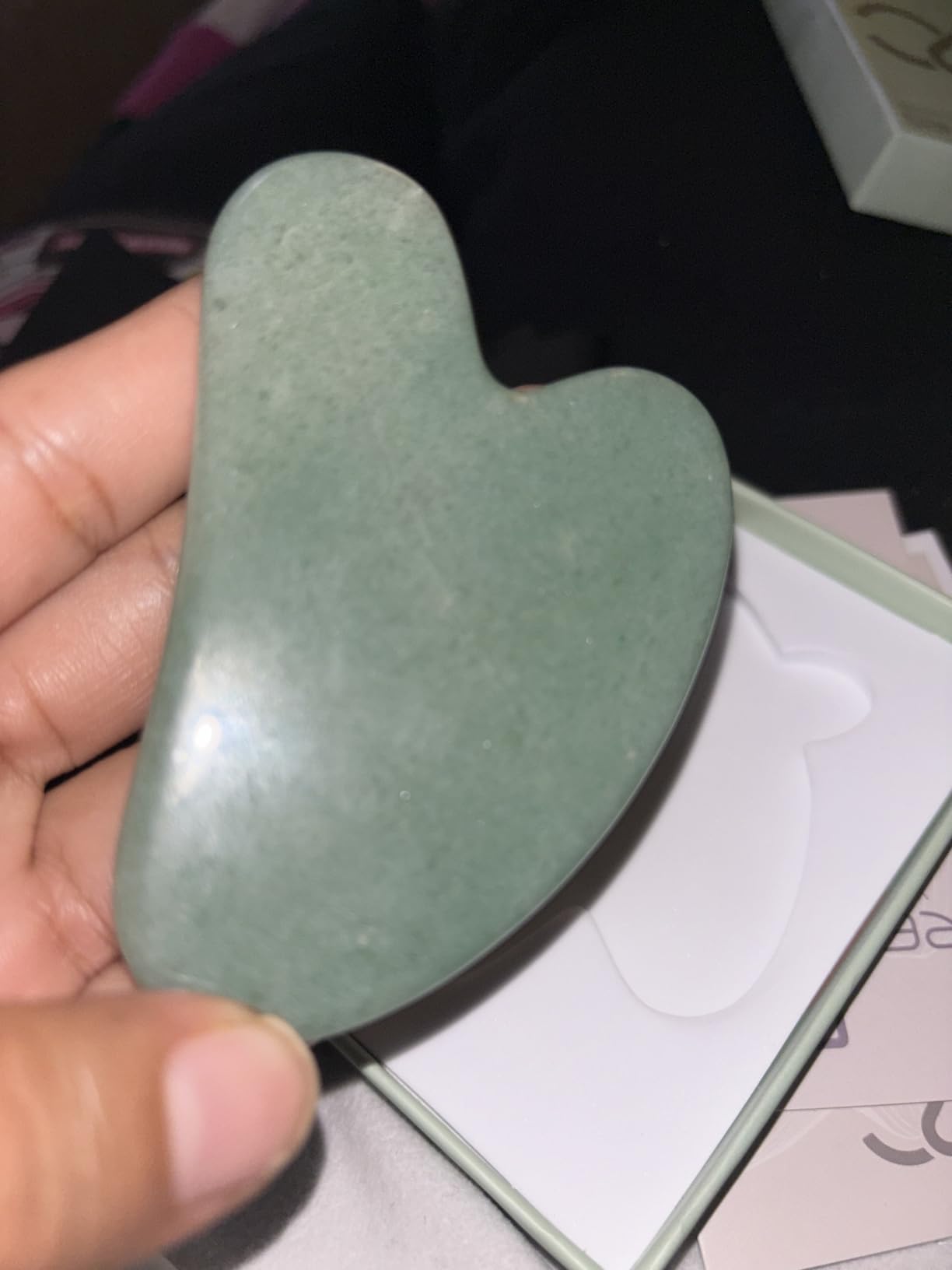 Rena Chris 2PCS Gua Sha Facial Tools: Jade Stone Guasha Tool for Face Acupuncture Therapy, Facial Massager for Jawline Sculpting and Puffiness Reducing (Green & Pink) customer photo 1
