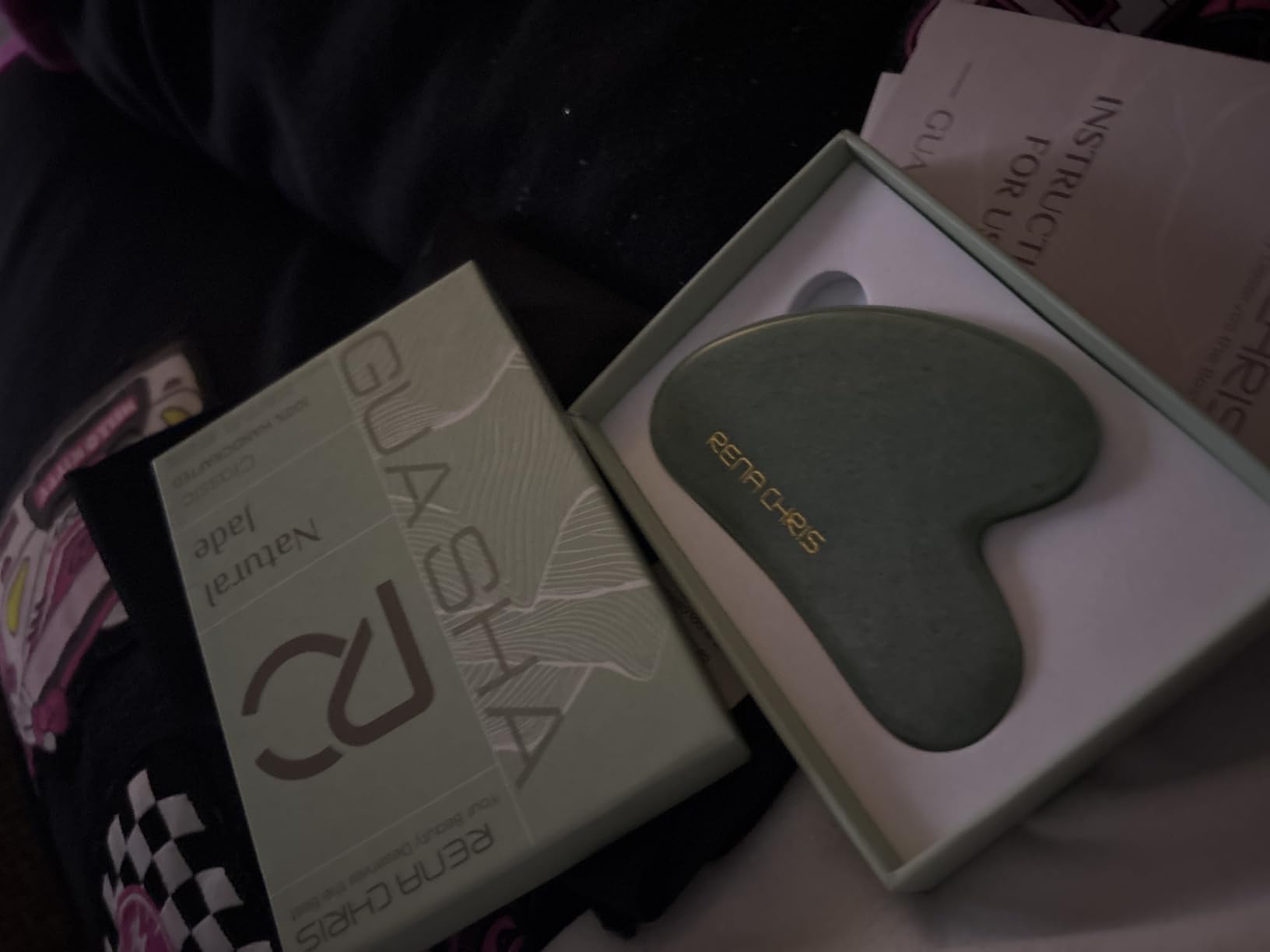 Rena Chris 2PCS Gua Sha Facial Tools: Jade Stone Guasha Tool for Face Acupuncture Therapy, Facial Massager for Jawline Sculpting and Puffiness Reducing (Green & Pink) customer photo 2