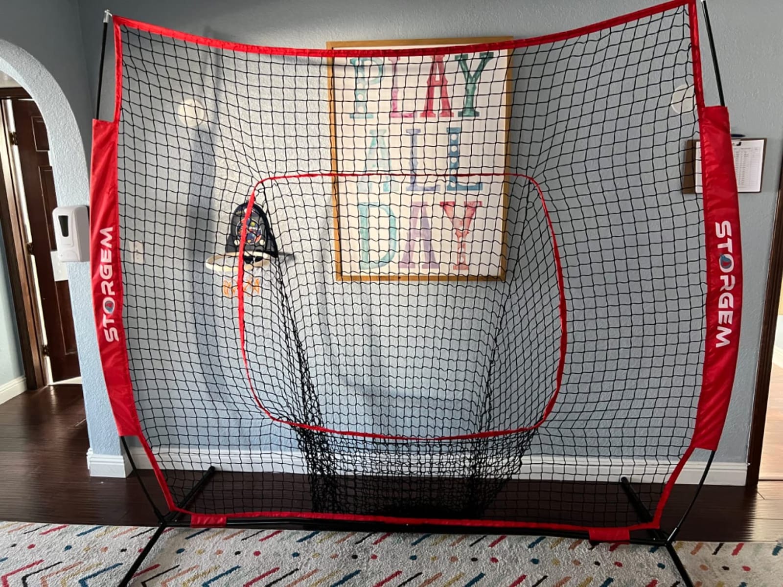Storgem Baseball and Softball Practice Net 7x7ft Portable Hitting Pitching Batting Training Net Baseball Backstop Net with Batting Tee and Strike Zone and Bow Frame customer photo 2