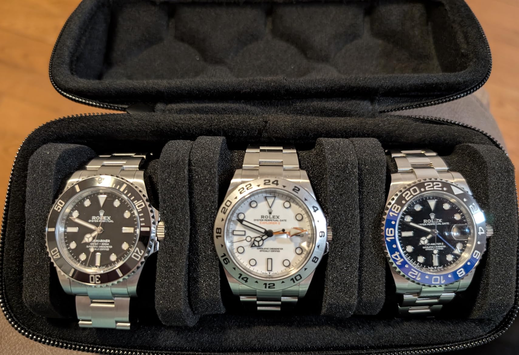 3 Slot Hard Watch Travel Case, Watch Roll Case Storage and Organizer for Men and Women, with anti-move watch pillow (Black fabric 3Slots) customer photo 2