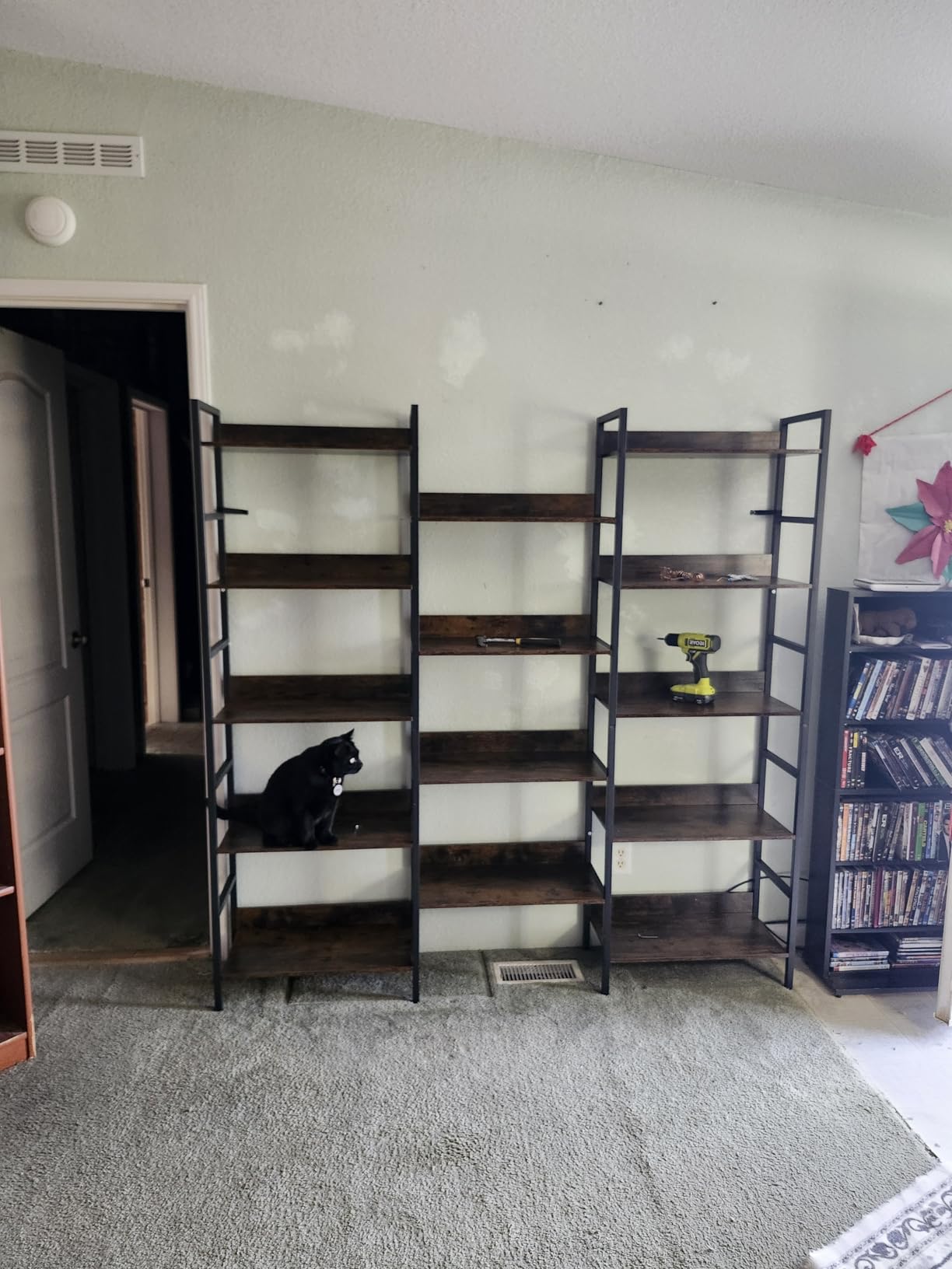 IRONCK Triple Wide 5-Tier Bookshelf with Metal Frame, Vintage Brown | Back Panels Prevent Items from Falling, Sturdy Metal Frame Construction, Suitable for Living Room, Home Office customer photo 1