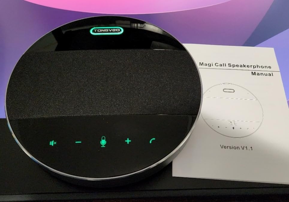 TONGVEO Bluetooth Speakerphone Conference Microphones, Wireless Conference Speaker 360 Degrees Voice Pick up with 4 AI Noise Cancellation Mics USB/Dongle/Bluetooth Connection 8 Hour Call Time for 8-12 People customer photo 1