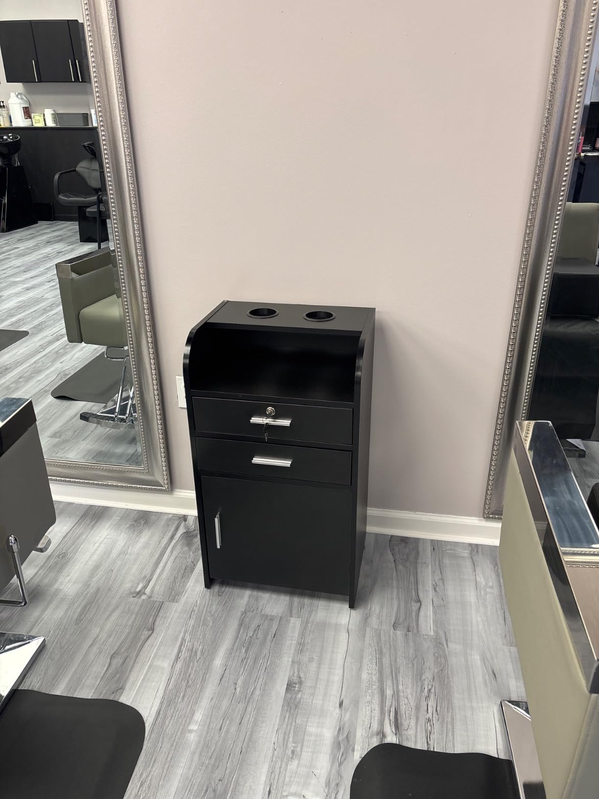 Salon Station, Trolley Cart with Wheels, Storage Cabinet, Black customer photo 2
