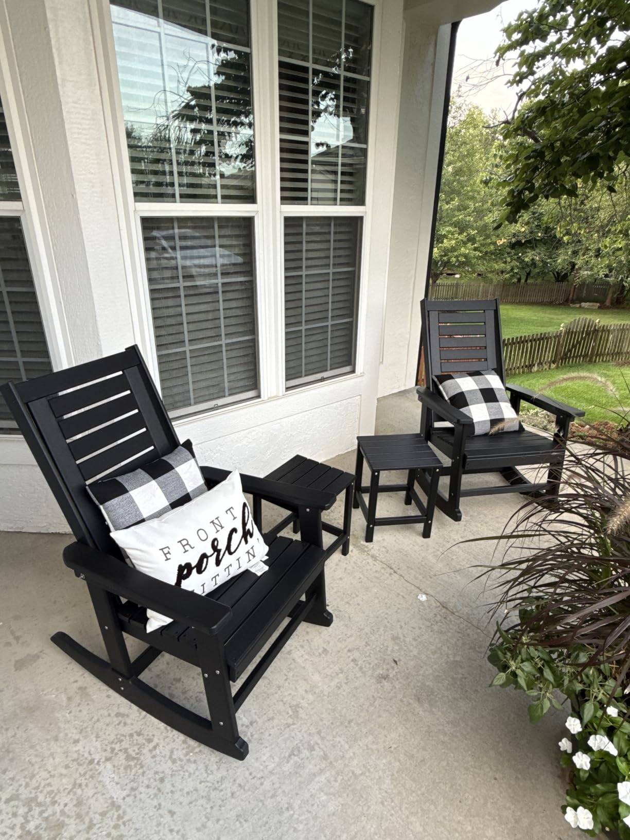 GREENVINES Outdoor Rocking Chairs Set of 2 Porch Rocker HDPE Plastic Black customer photo 1