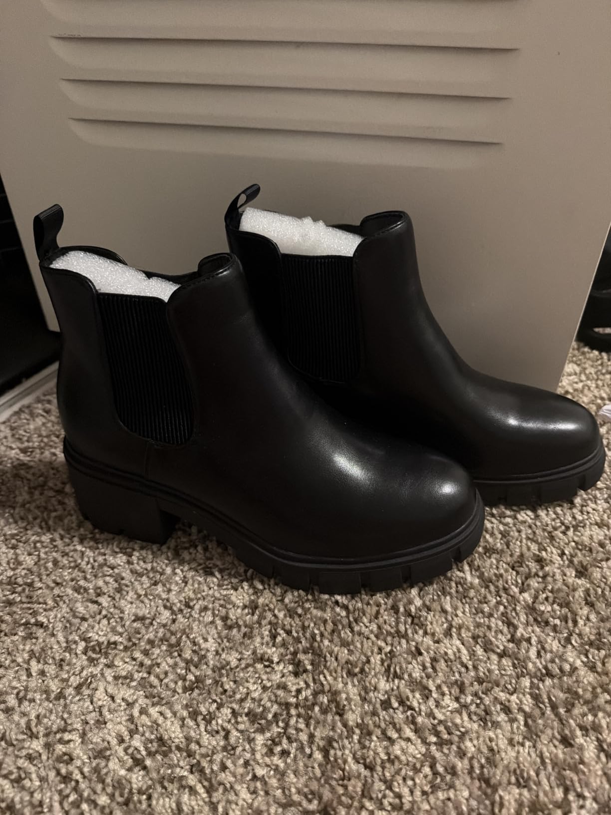 Athlefit Women's Chelsea Boots Fashion Lug Sole Chunky Heel Slip on Elastic Ankle Booties customer photo 1