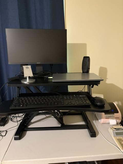 VIVO Black 36 in Standing Desk Converter, DESK-V036KB | Height Adjustable, Stand Up Desk Riser, Wide Keyboard Tray, Dual Monitor and Laptop Workstation, Black Frame, K Series customer photo 2