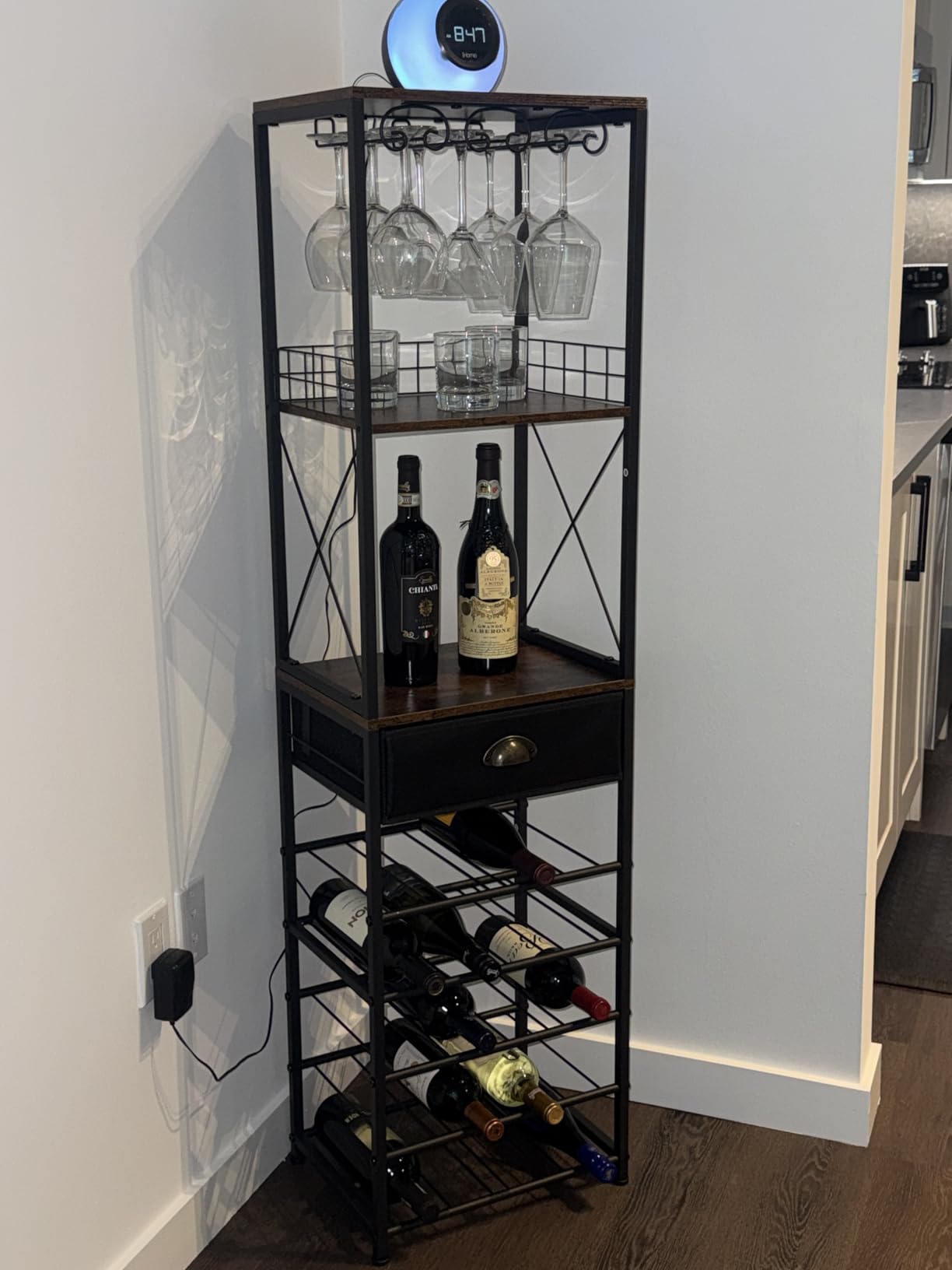 Homeiju Wine Rack Freestanding Floor, Bar Cabinet for Liquor and Glasses | 4-Tier Bar Cabinet with Tabletop, Glass Holder, Storage Drawer and Wine Storage for Living Room customer photo 1