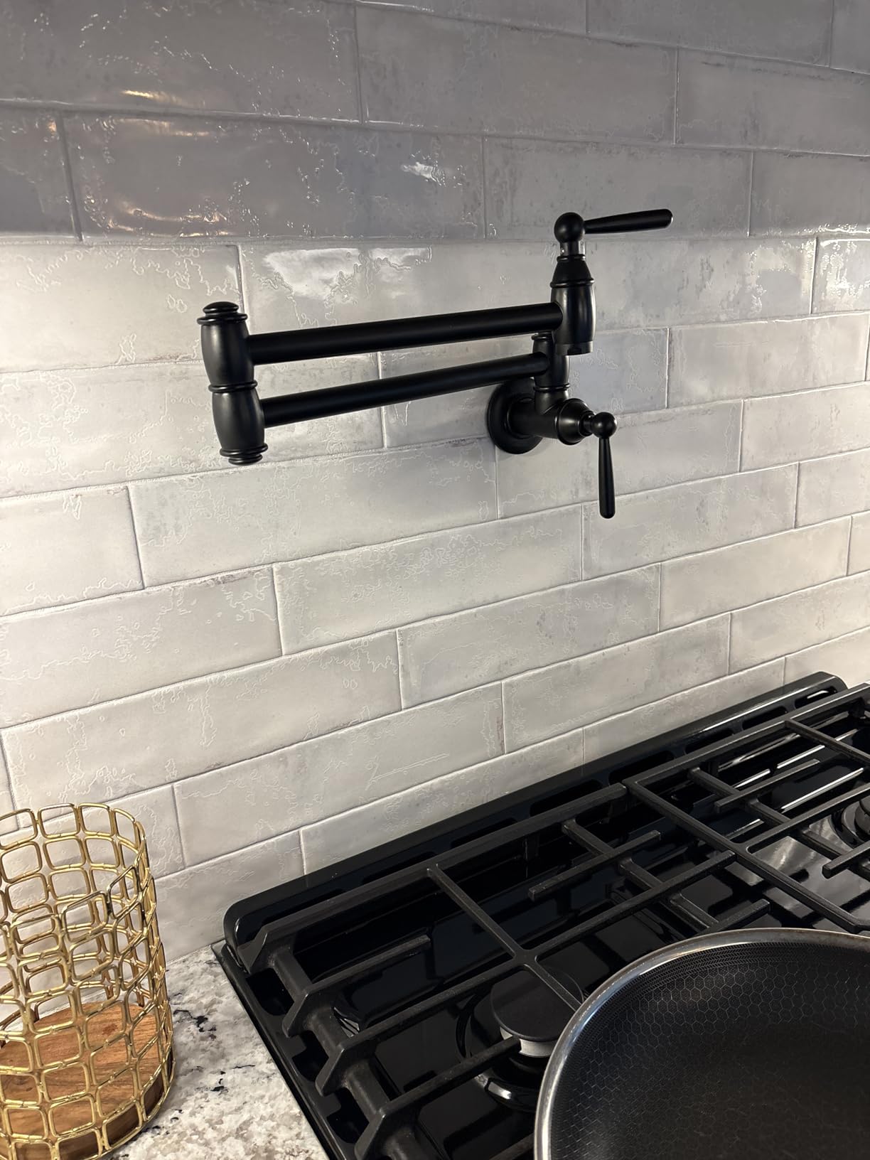 Pot Filler Faucet Brushed Nickel, ARCORA Modern Pot Filler Wall Mount 2 Handle with Double Joint Swing Arms Brass Stove Faucet customer photo 1