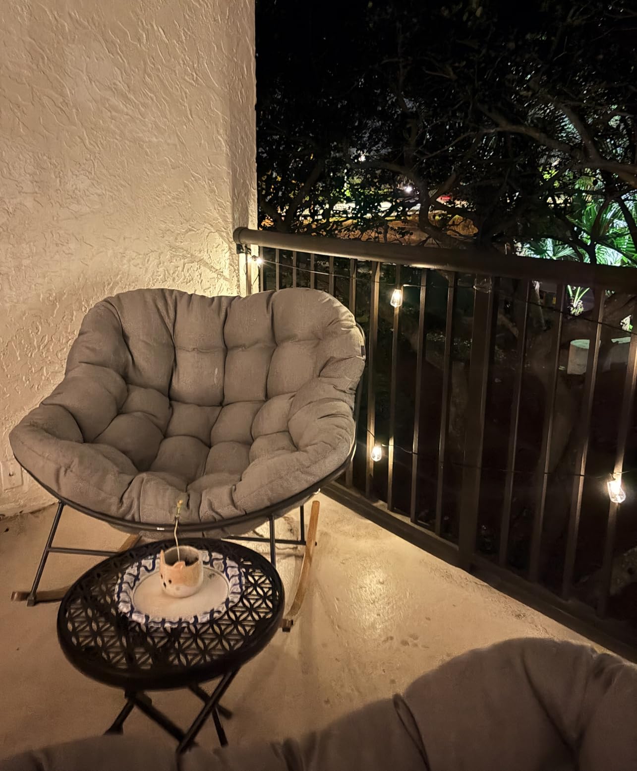 Grand patio Outdoor Papasan Rocking Chair with Thick Cushion, Grey | Oversized Modern Cozy Lounge Rocker Chair Steel Frame with Cushion for Balcony Porch Patio customer photo 2