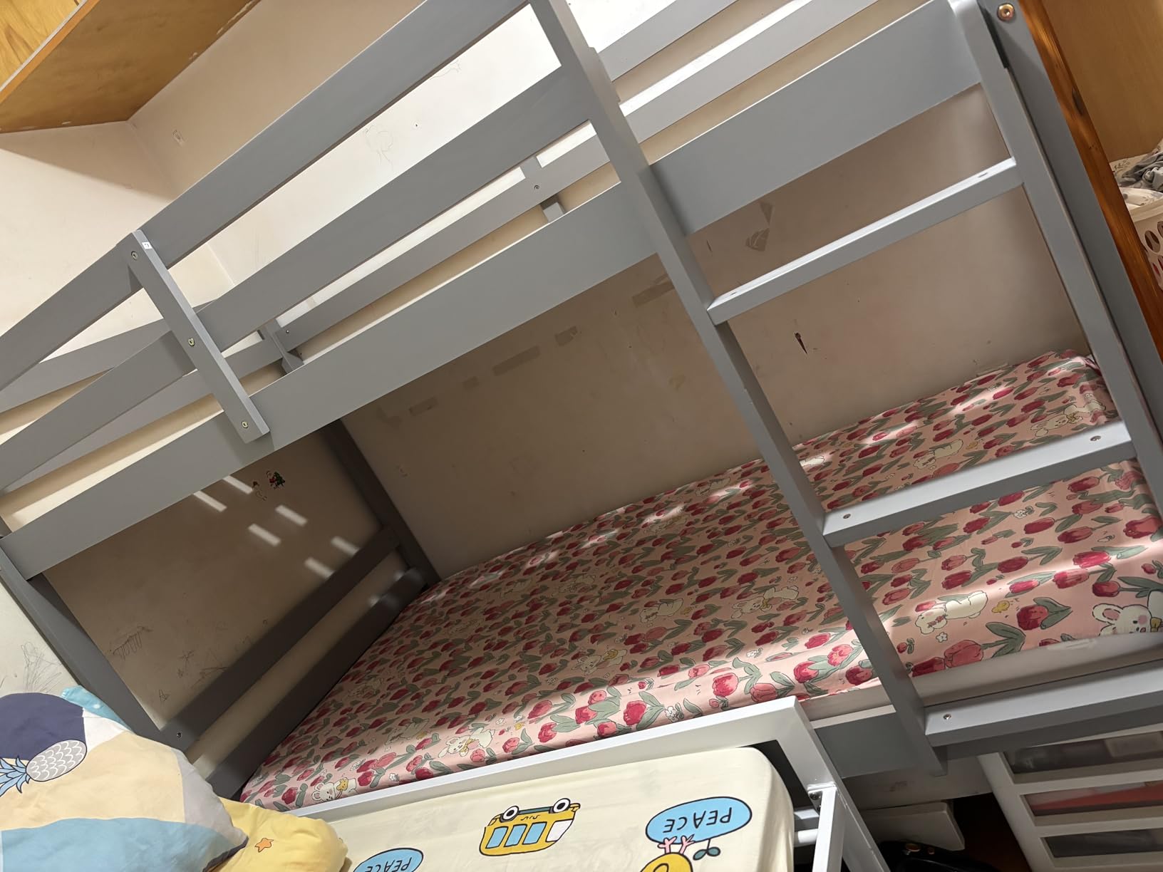 KOMFOTT Wood Bunk Bed Twin Over Twin, Bunk Bed with Ladder & Safety Guardrail, Solid Wood Bed Frame, Ideal for Dormitory & Multiple-Child Family, No Box Spring Needed, Kids Twin Bed customer photo 1