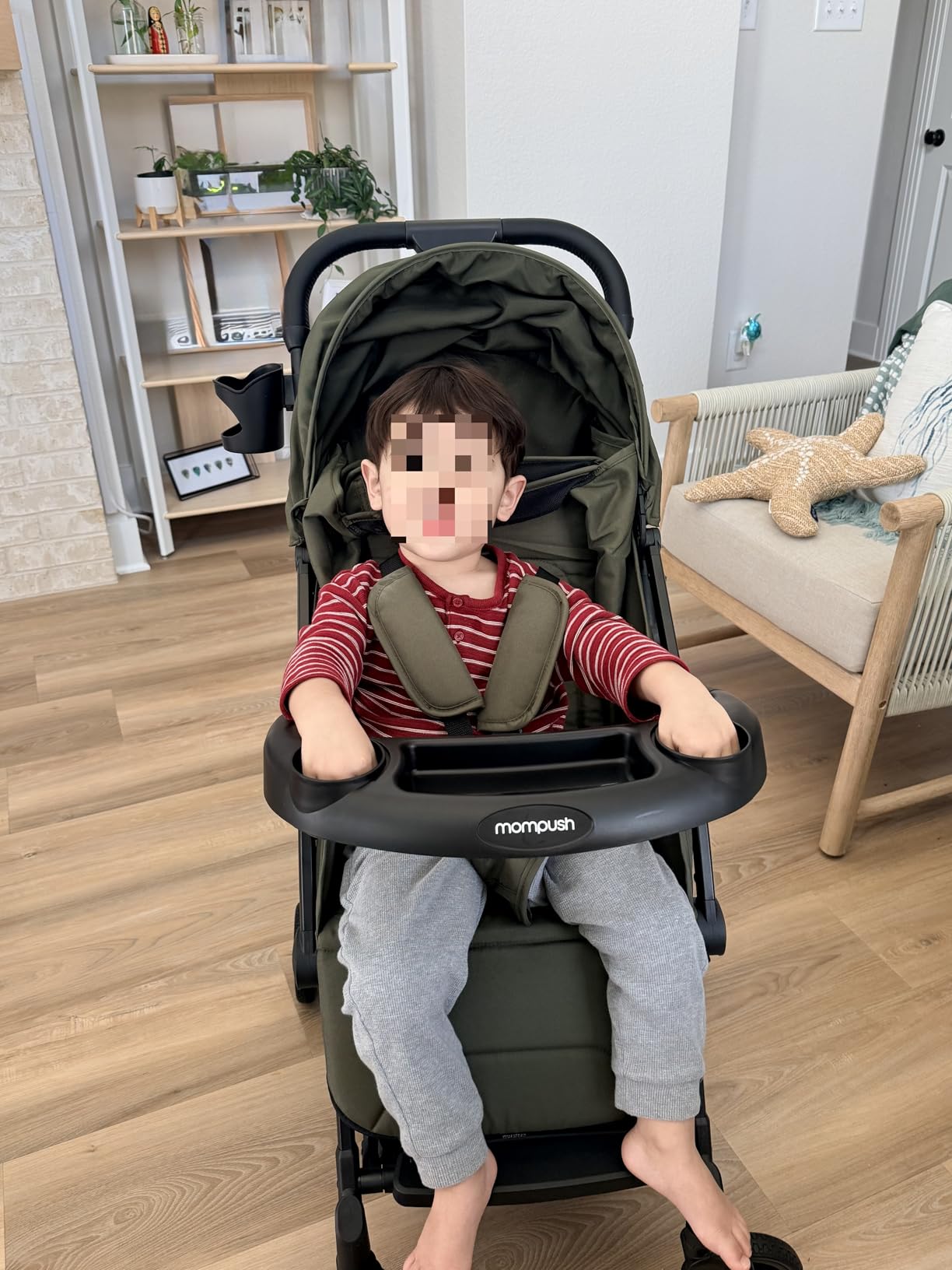 Mompush Lithe V2 Lightweight Travel Stroller Snack Tray Included, Khaki customer photo 2