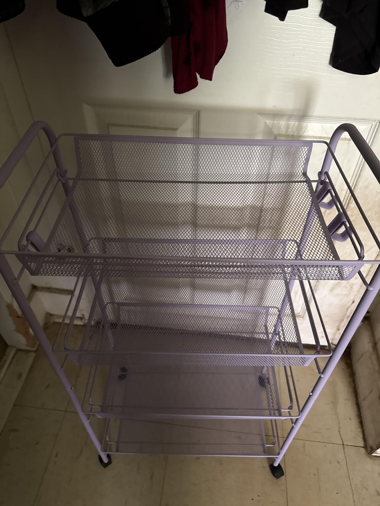 TOOLF 3-Tier Metal Rolling Cart, Mesh Wire Easy Assemble Utility Cart, Storage Trolley on Wheels with 3 Hooks, MetalStorage Shelving Units for Kitchen Bathroom Laundry Room customer photo 1