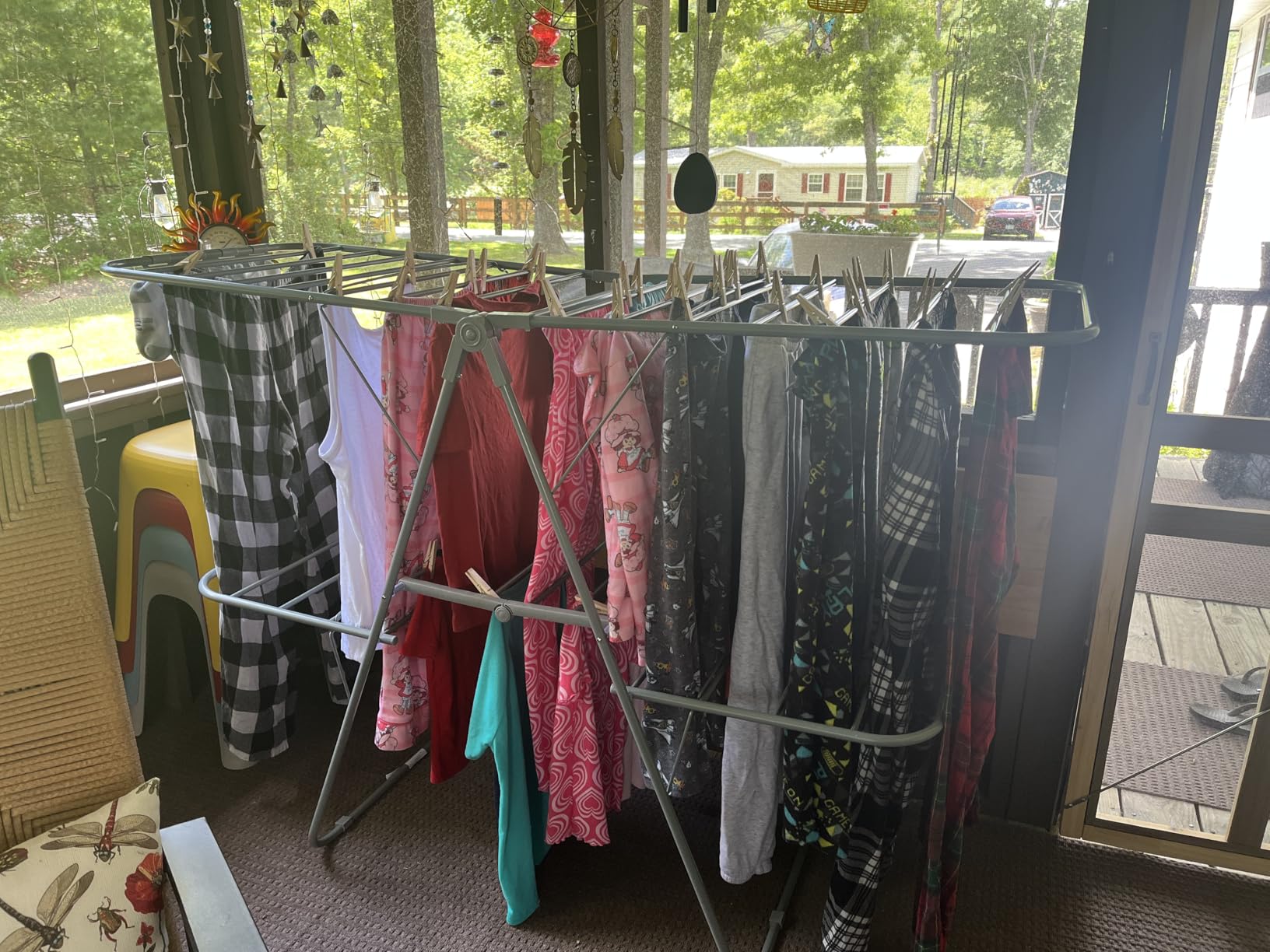 SONGMICS Clothes Drying Rack, with Sock Clips, Metal Laundry Rack, Foldable, Space-Saving, Free-Standing Airer, with 2 Height-Adjustable Gullwings, Indoor Outdoor Use, White and Gray ULLR052W02 customer photo 2