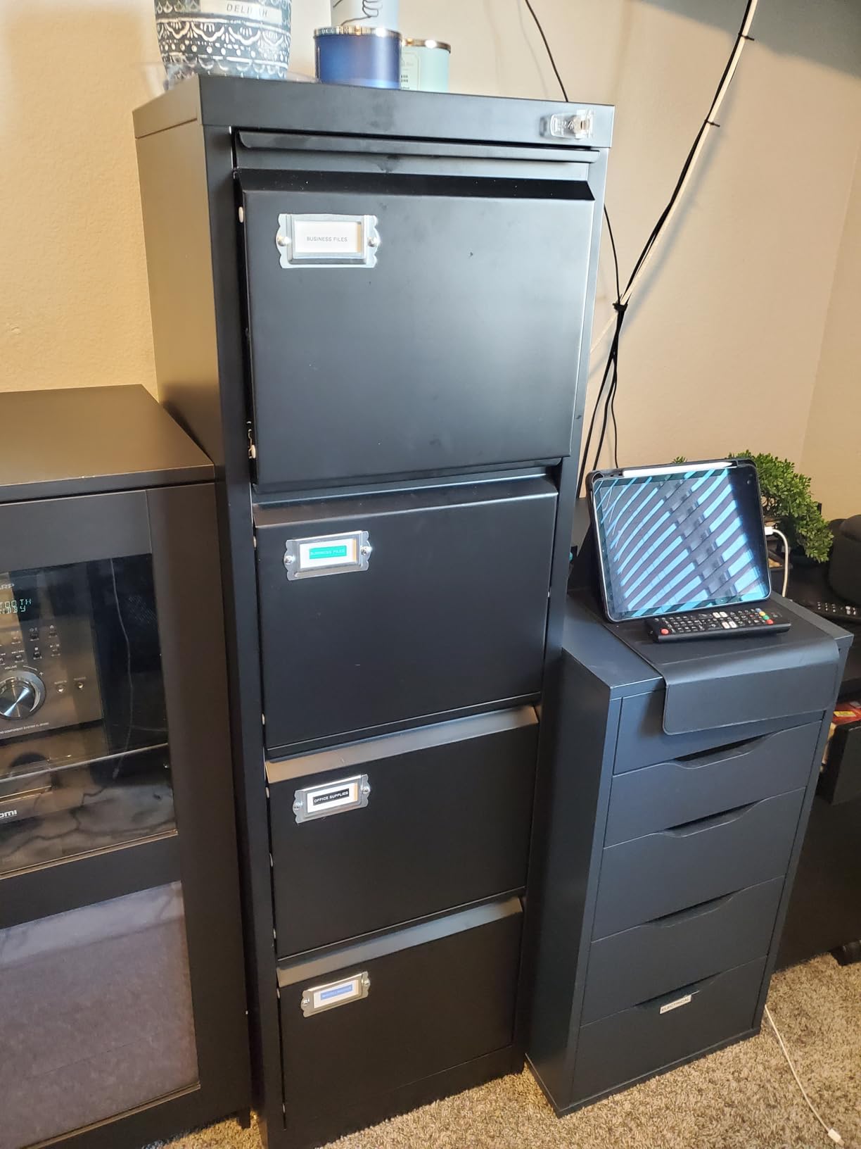 4 Drawer File Cabinet, Filing Cabinets for Home Office, Metal Vertical File Storage Cabinet with Lock, Locking File Cabinet for A4 Legal/Letter, 15