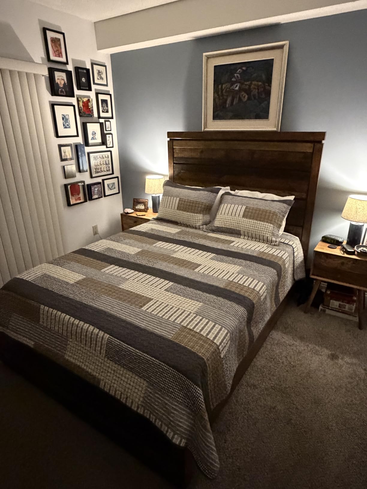 Finlonte 100% Cotton Queen Size Quilt Set, Patchwork Striped Queen Quilt Bedding Set Farmhouse Bedspread, Lightweight Quilted Comforter Reversible Bed Spread for All Season, White/Brown/Grey, 3 Pieces customer photo 2