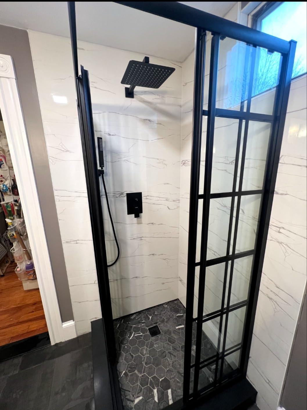 ELEGANT Corner Shower Enclosure 34 in.D x 34 in. W x 72 in. H, Double Sliding Shower Door with 1/4 in. Clear Tempered Glass, Black Framed Sliding Shower Enclosure (Shower Base Not Included) customer photo 2