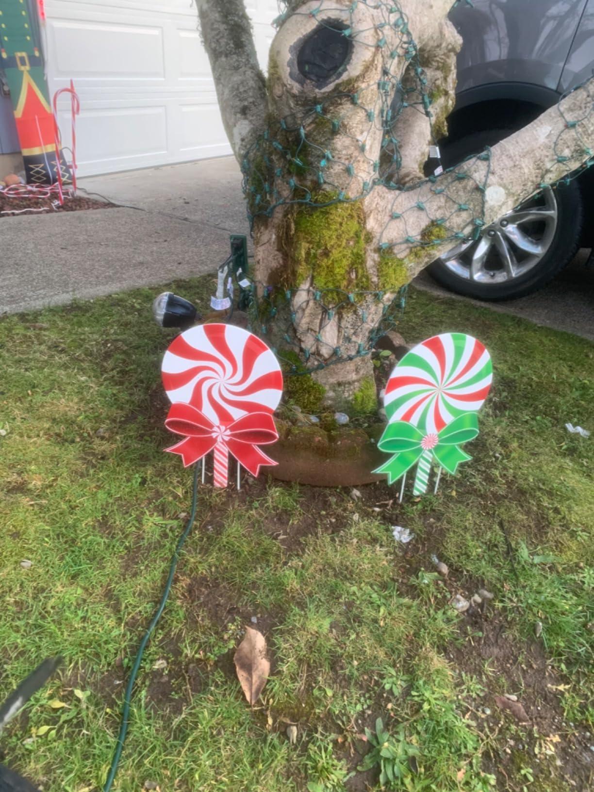Candy Christmas Decorations Outdoor Yard Signs with Stakes | 6Pcs plastic peppermint lollipop candy for winter holiday, outside pathway lawn decor customer photo 2