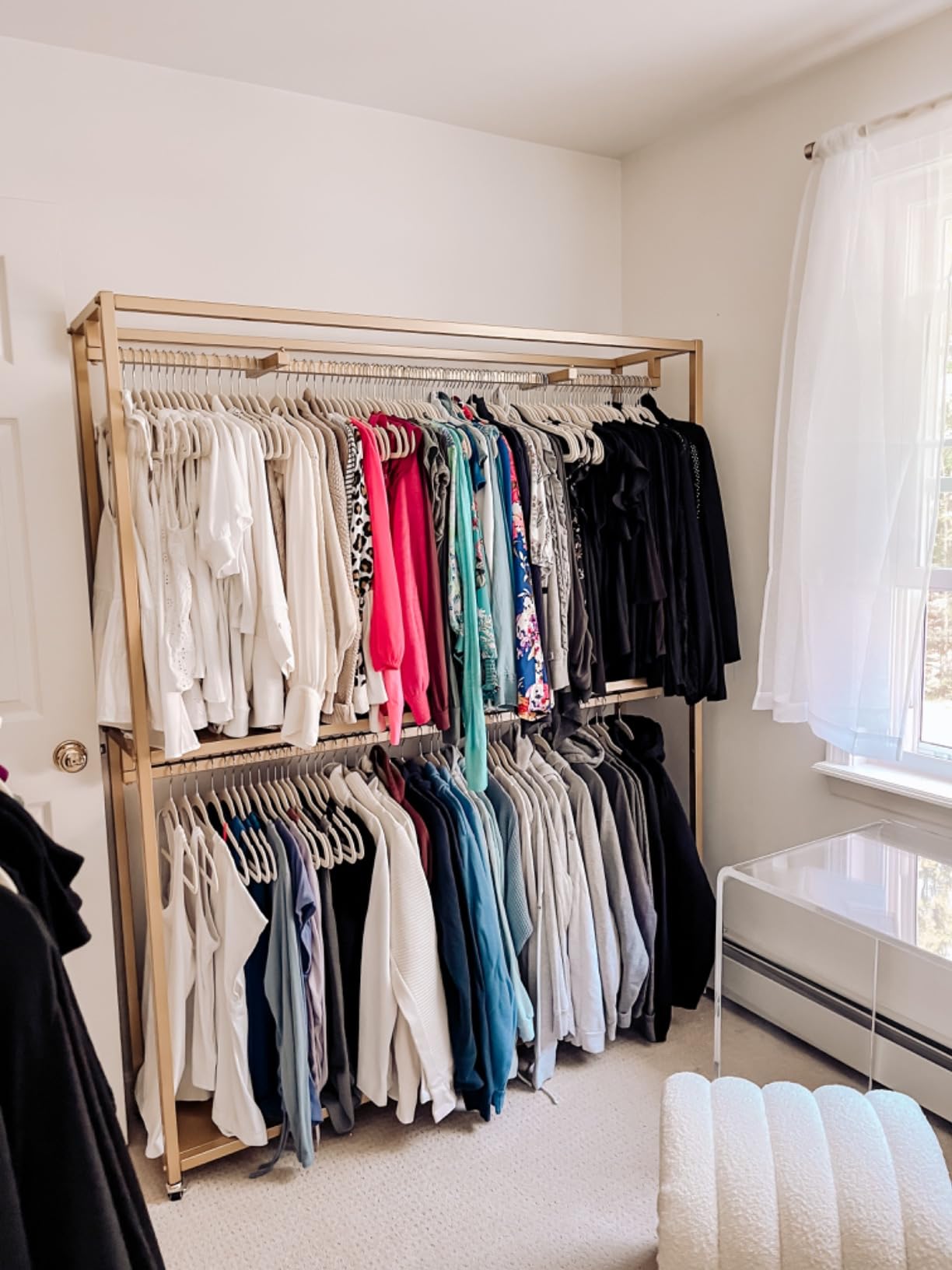 TIEOU Gold Clothes Racks Free-Standing with Shelves, Heavy Duty Garment Rack for Boutiques customer photo 2