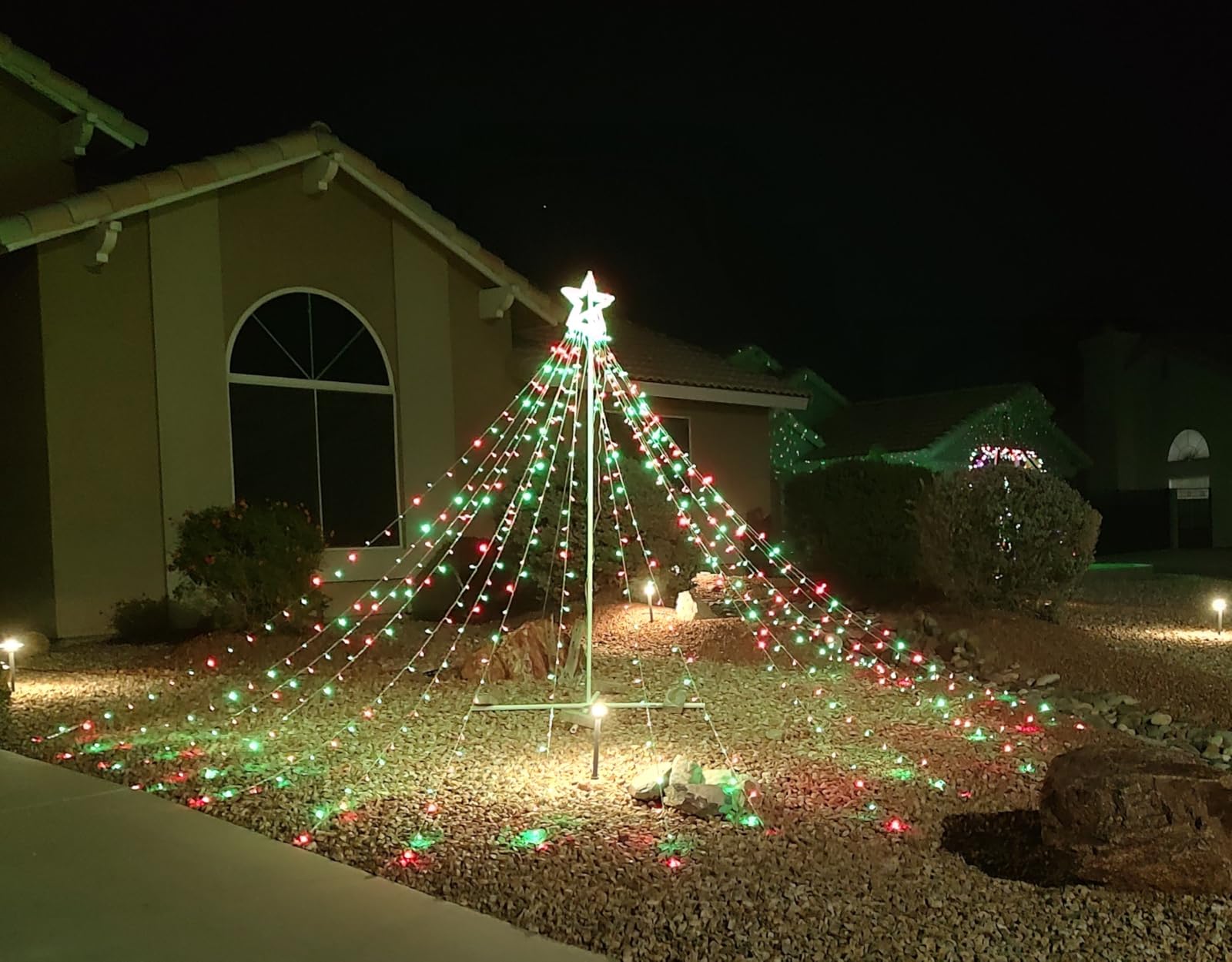 BlcTec Outdoor Christmas Lights 344 LED Christmas Star Lights with 9 Strands 11.9ft Waterfall Tree Lights, 8 Modes, Waterproof & Timer for Garden Yard Patio Outdoor Xmas Decorations, Red Green White customer photo 2