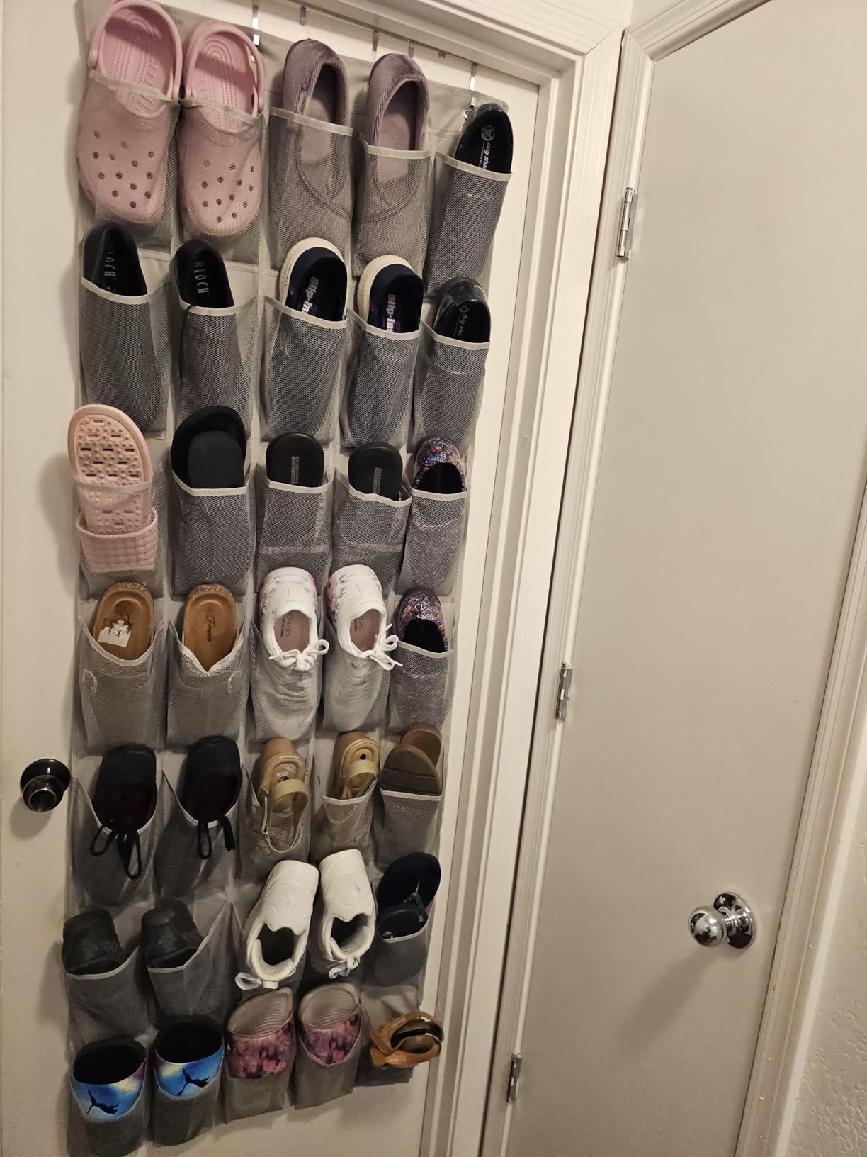 MISSLO 35 Large Pockets Over The Door Shoe Organizer Sturdy Oxford Fabric Hanging Shoe Rack for Door Mesh Closet Shoe Holder Hanger, White customer photo 1