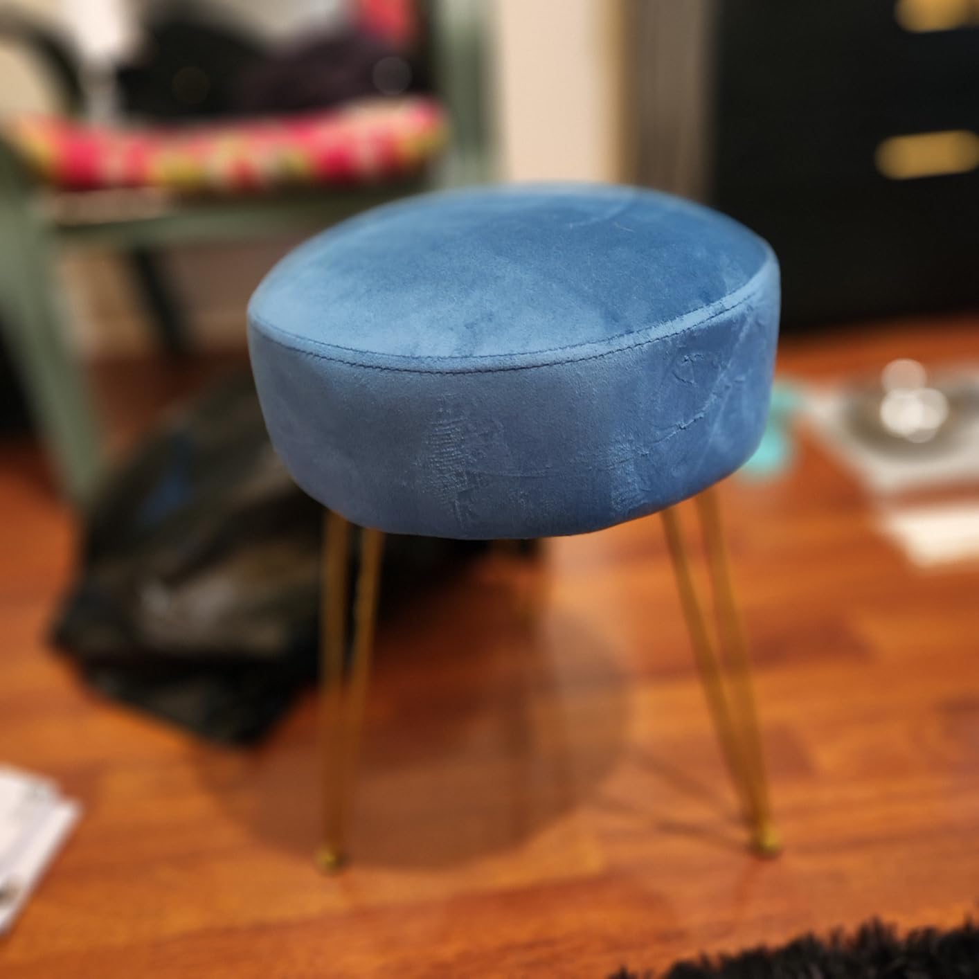 LUE BONA Vanity Stool, Black Vanity Stools for Makeup Room, Round Ottoman Foot Stool, Velvet Footrest Vanity Chair for Bathroom Vanity, Bedroom, Living Room, Entryway, Offices customer photo 2