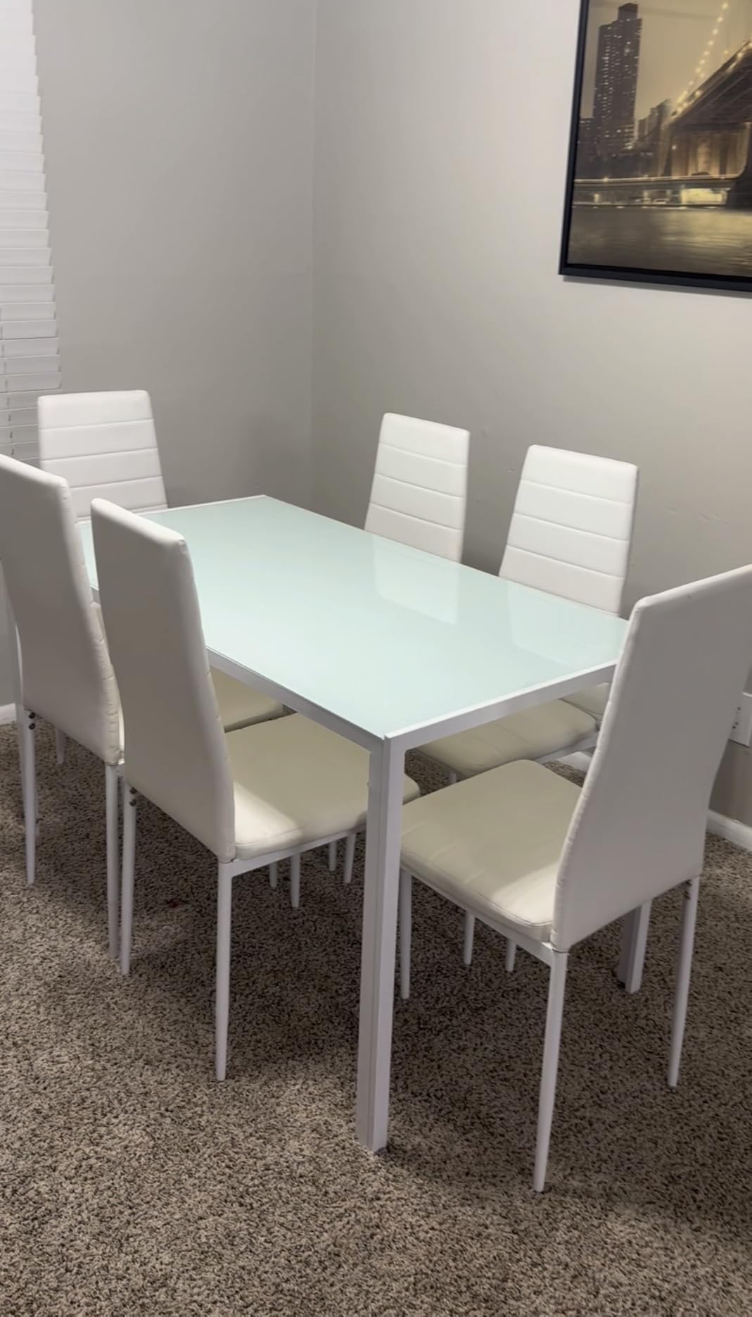 Gizoon Glass Dining Table Sets for 6, 7 Piece Kitchen Table and Chairs Set for 6 Person, PU Leather Modern Dining Room Sets for Home, Kitchen, Living Room customer photo 1