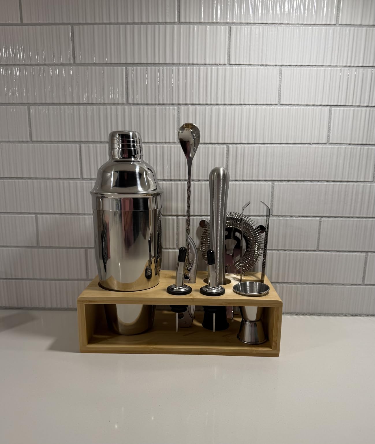 Cocktail Shaker Set, 18/8 Food-Grade Stainless Steel Mixology Bartender Kit 10-Piece Bar Tools with Stylish Bamboo Stand - Rust-Proof & Dishwasher Safe - Professional Martini Shaker Gift for Men, Dad customer photo 2